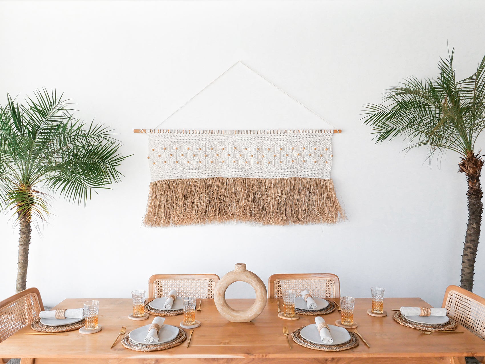 Large raffia and macrame wall decor