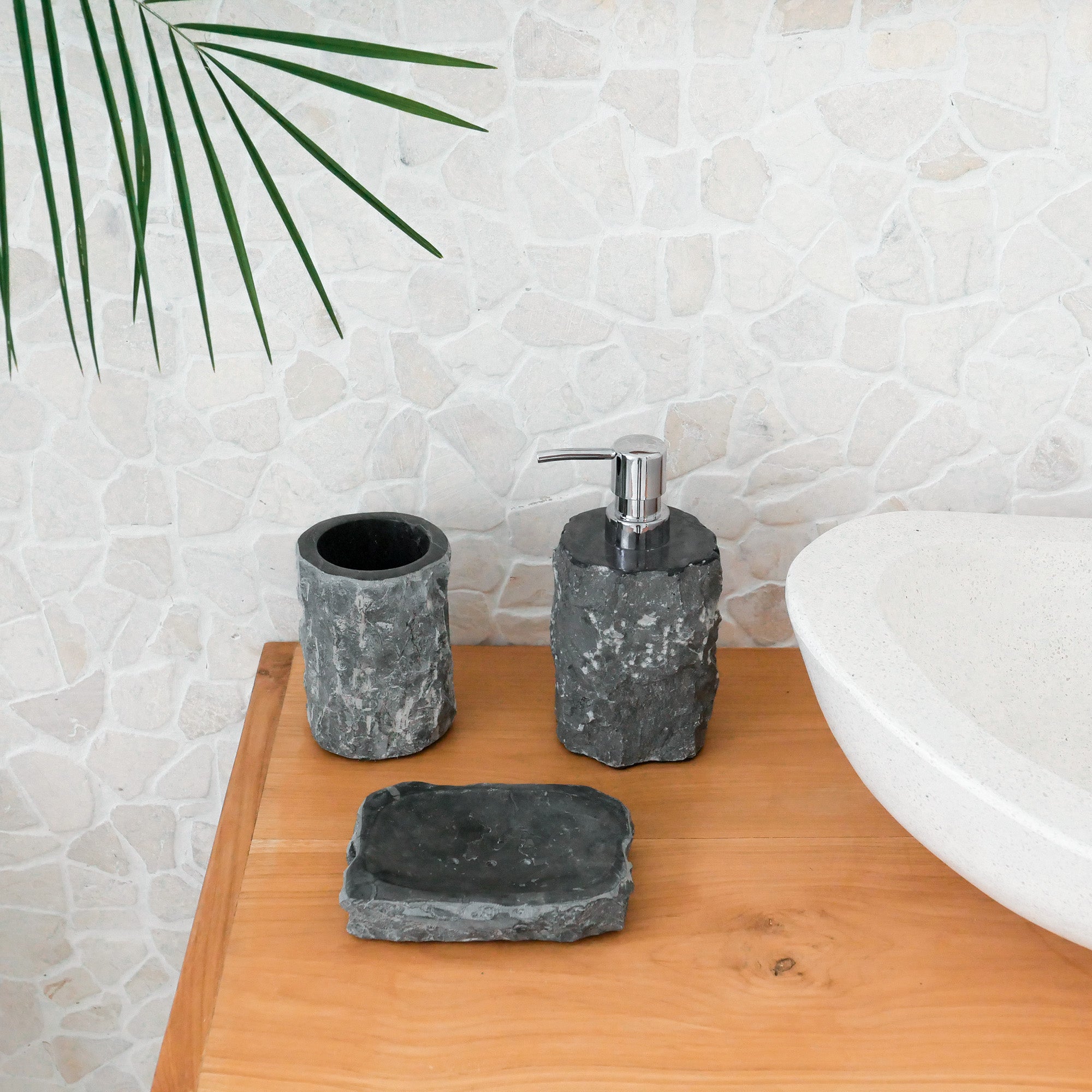 Black marble bathroom accessories set