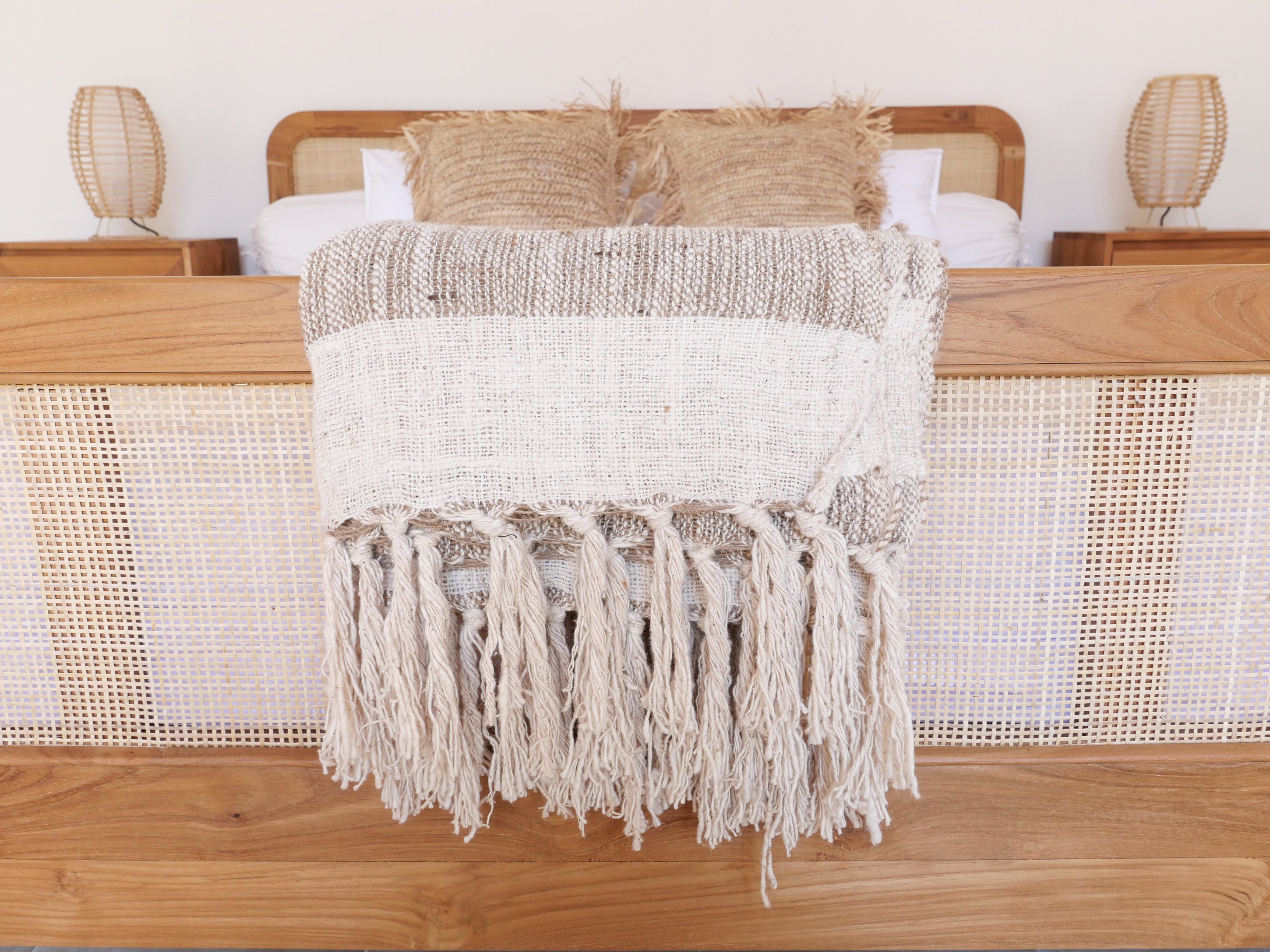Raw cotton linen throw blanket