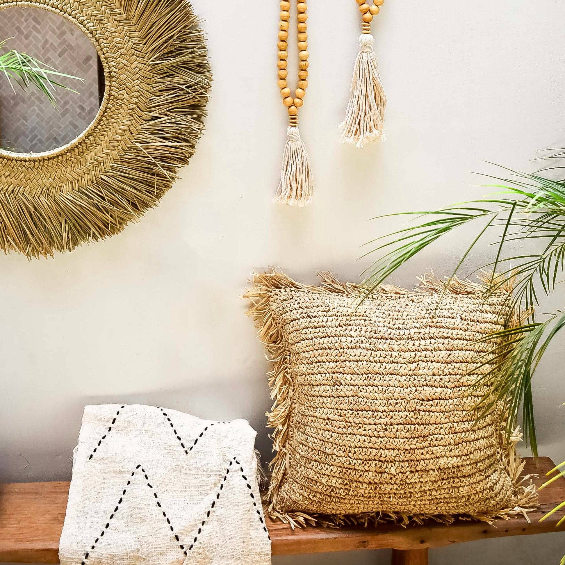 Raffia pillow cover with fringe - Joglo Living