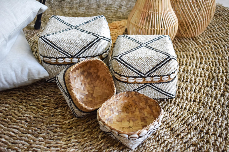 Decorated With Shell Beaded Box Set - Beaded Box Set | Joglo Living