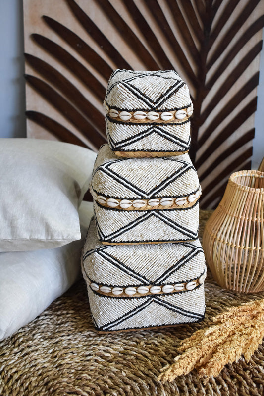 Decorated With Shell Beaded Box Set - Beaded Box Set | Joglo Living