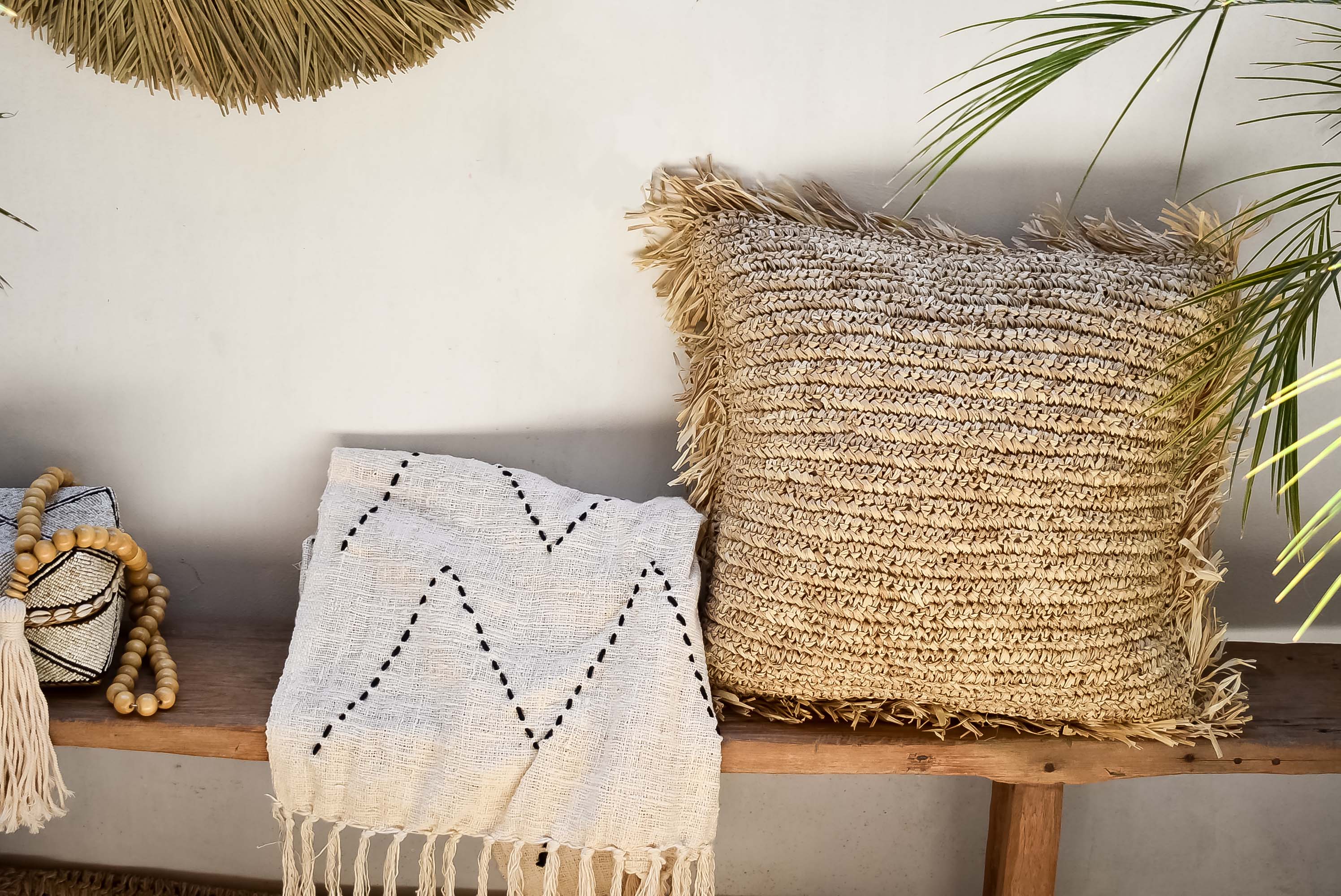 Raffia pillow cover with fringe - Joglo Living