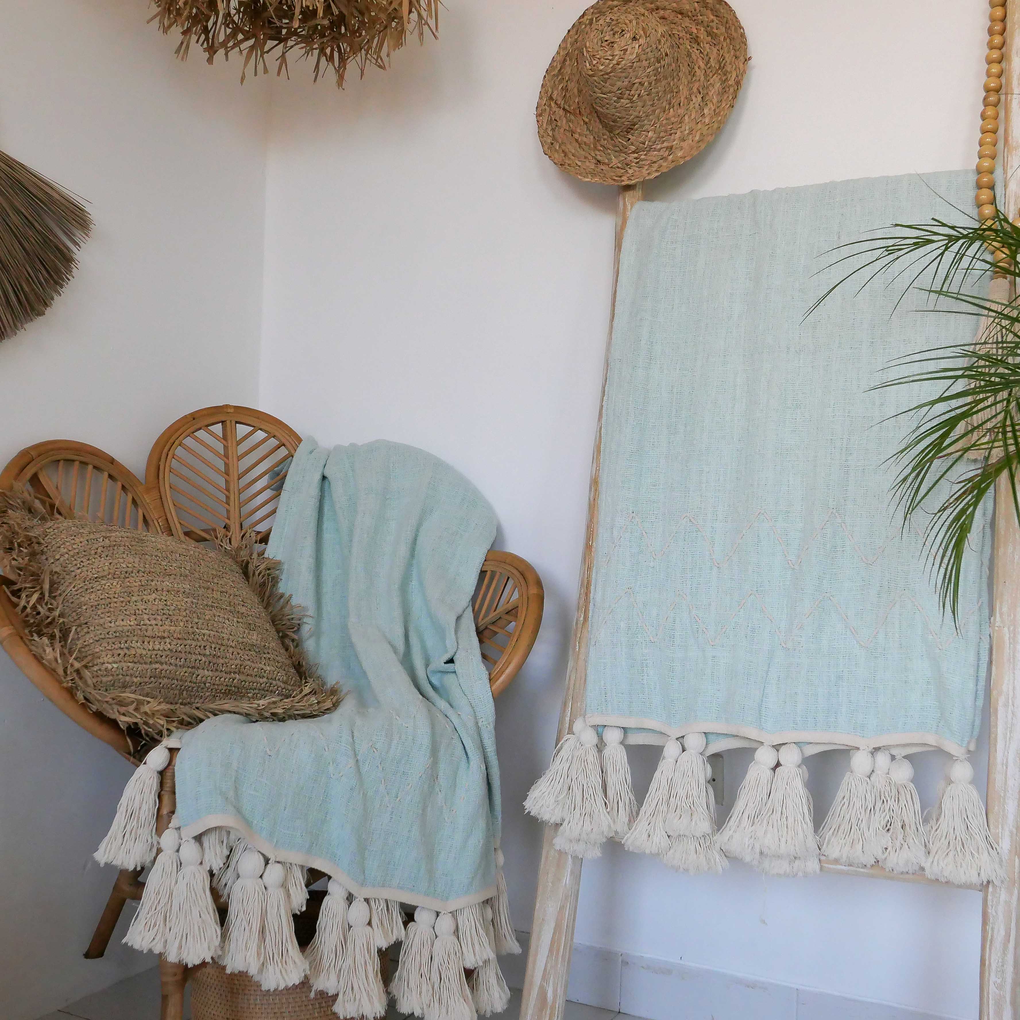 KALIA - Cyan Boho Throw Blanket | Joglo Living