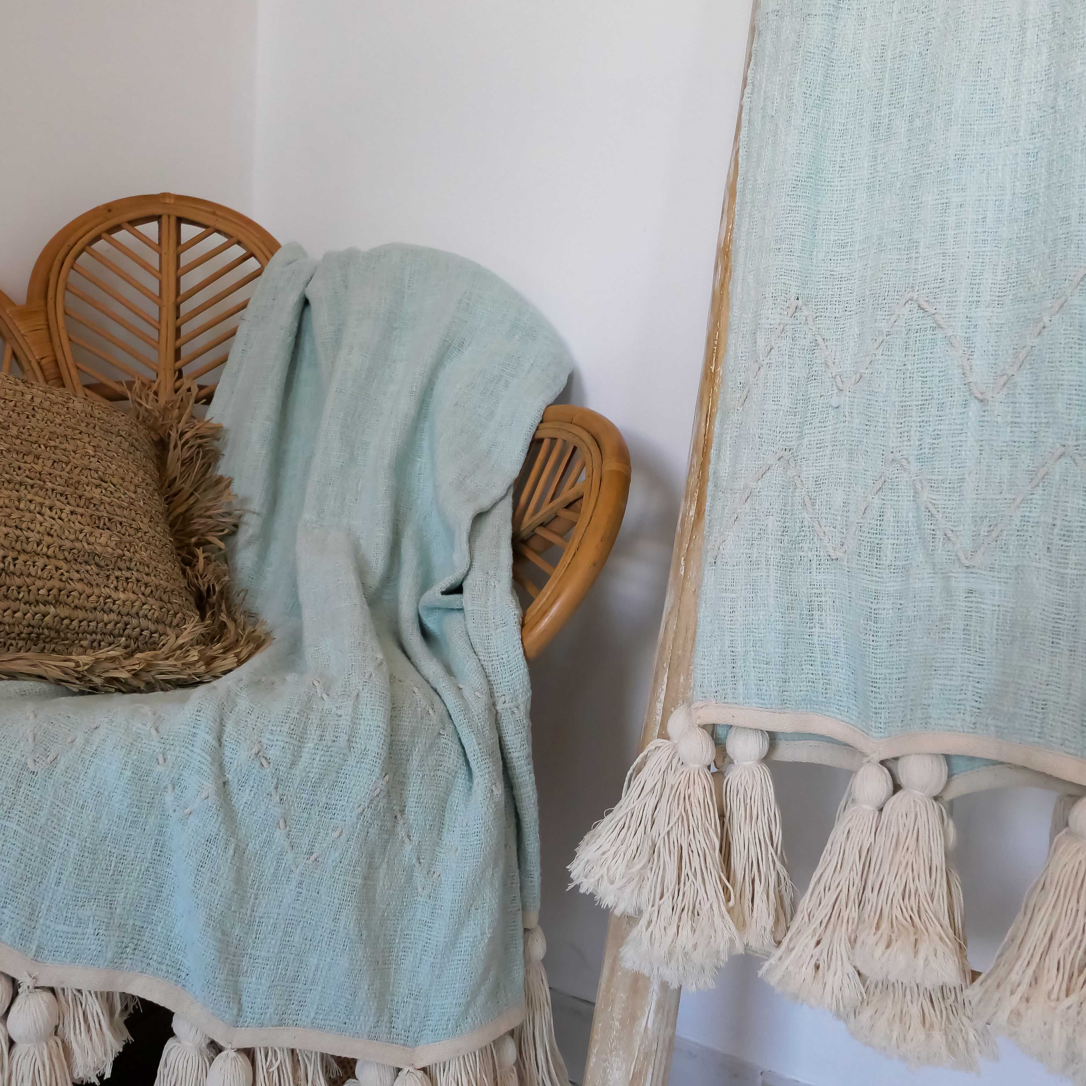 KALIA - Cyan Boho Throw Blanket | Joglo Living