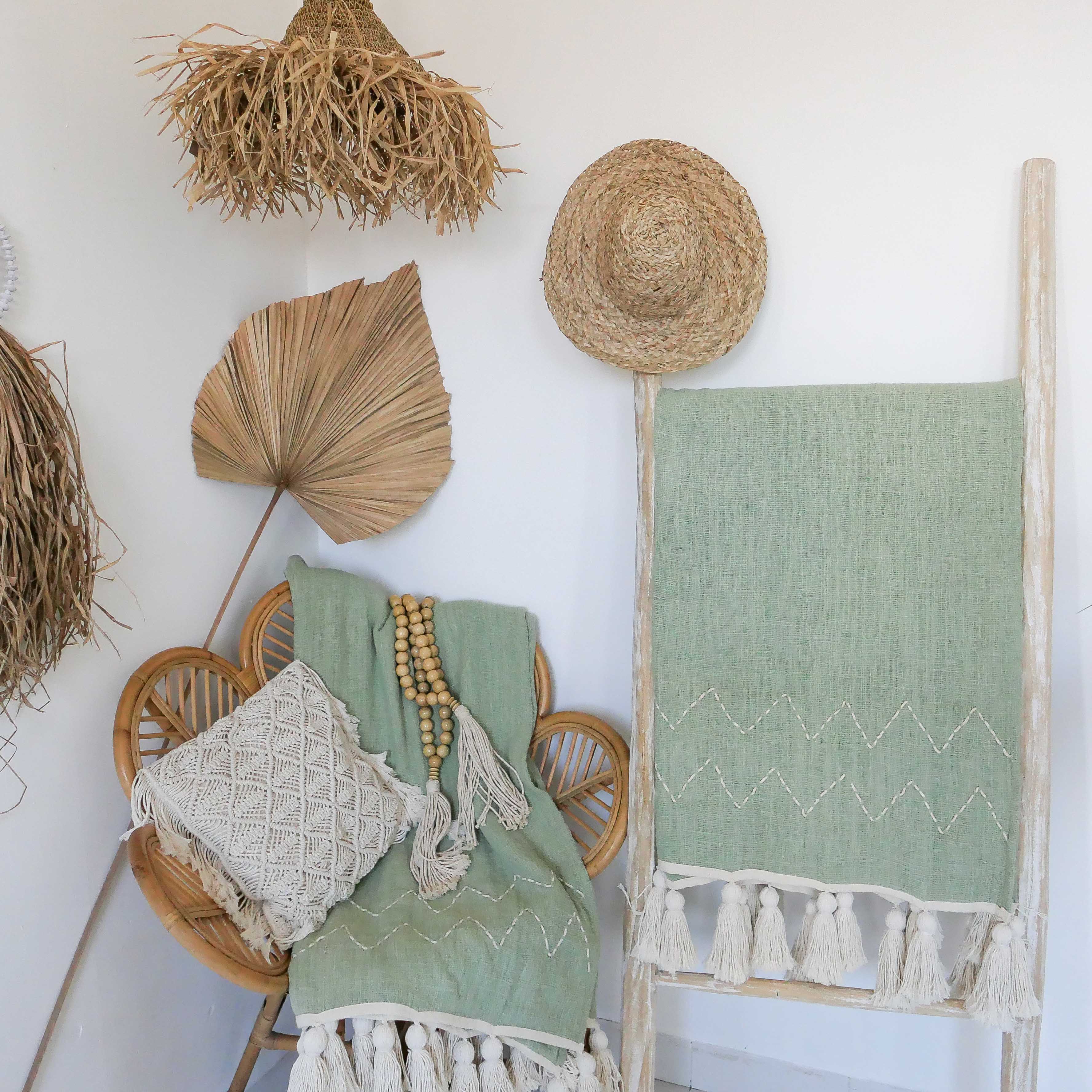 KALIA - green boho throw blanket - Joglo Living