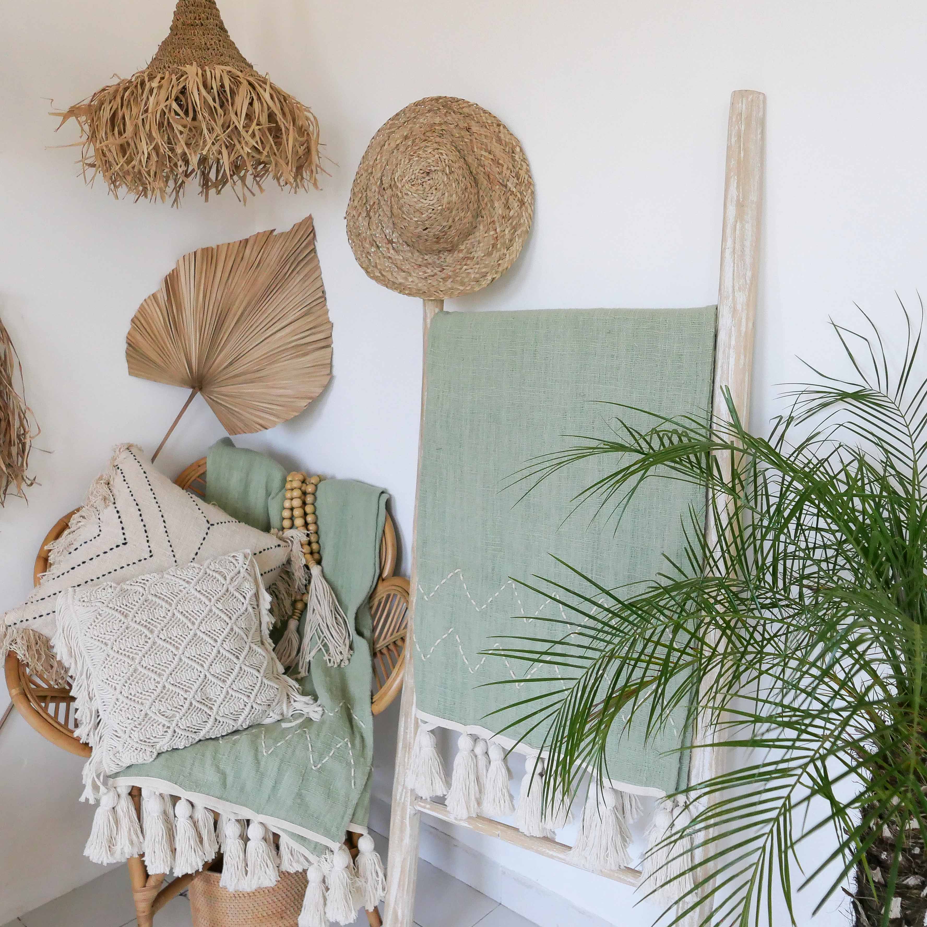 KALIA - green boho throw blanket - Joglo Living