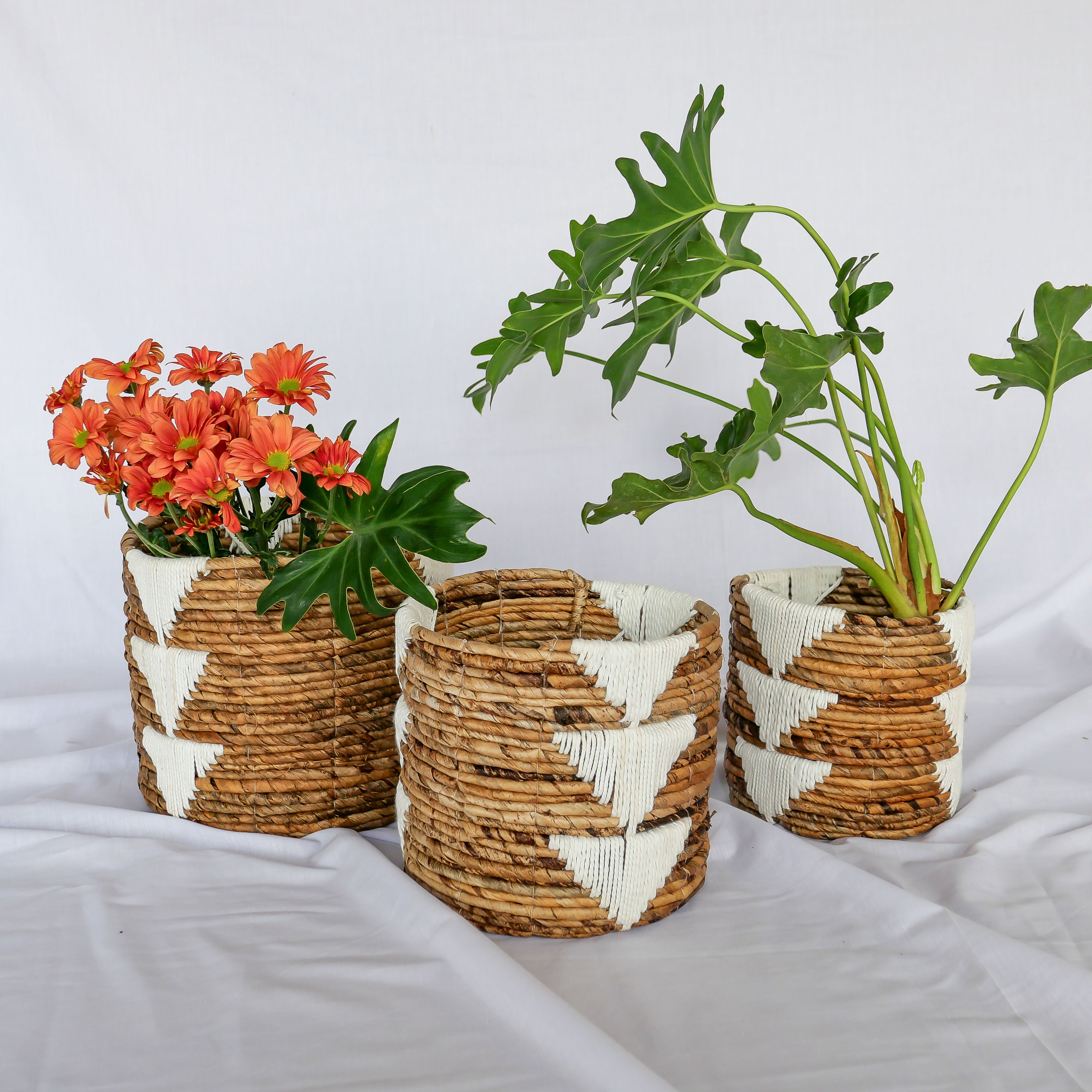 Banana Bark And White Macrame Basket Set -  Macrame Basket Set | Joglo Living