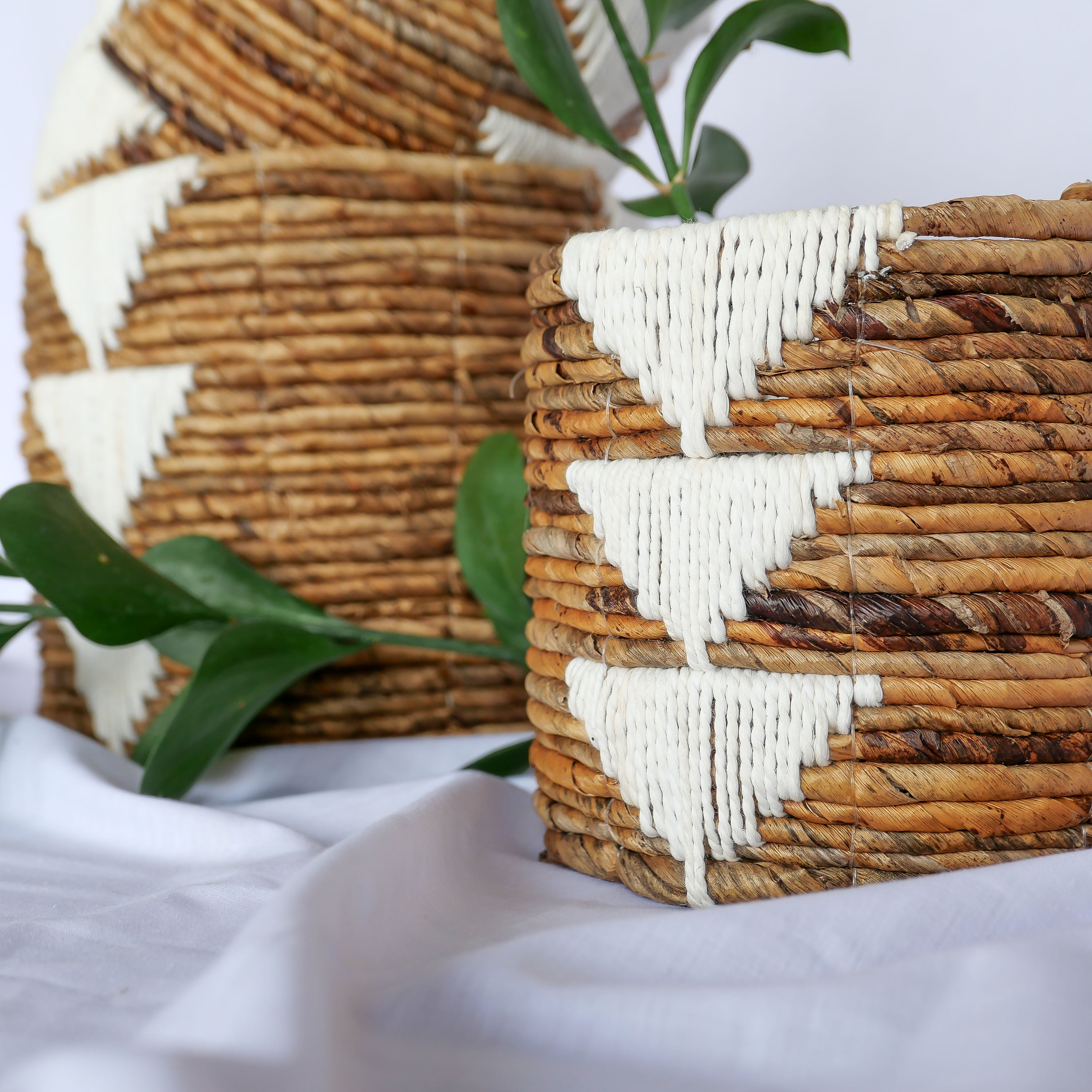 Banana Bark And White Macrame Basket Set -  Macrame Basket Set | Joglo Living