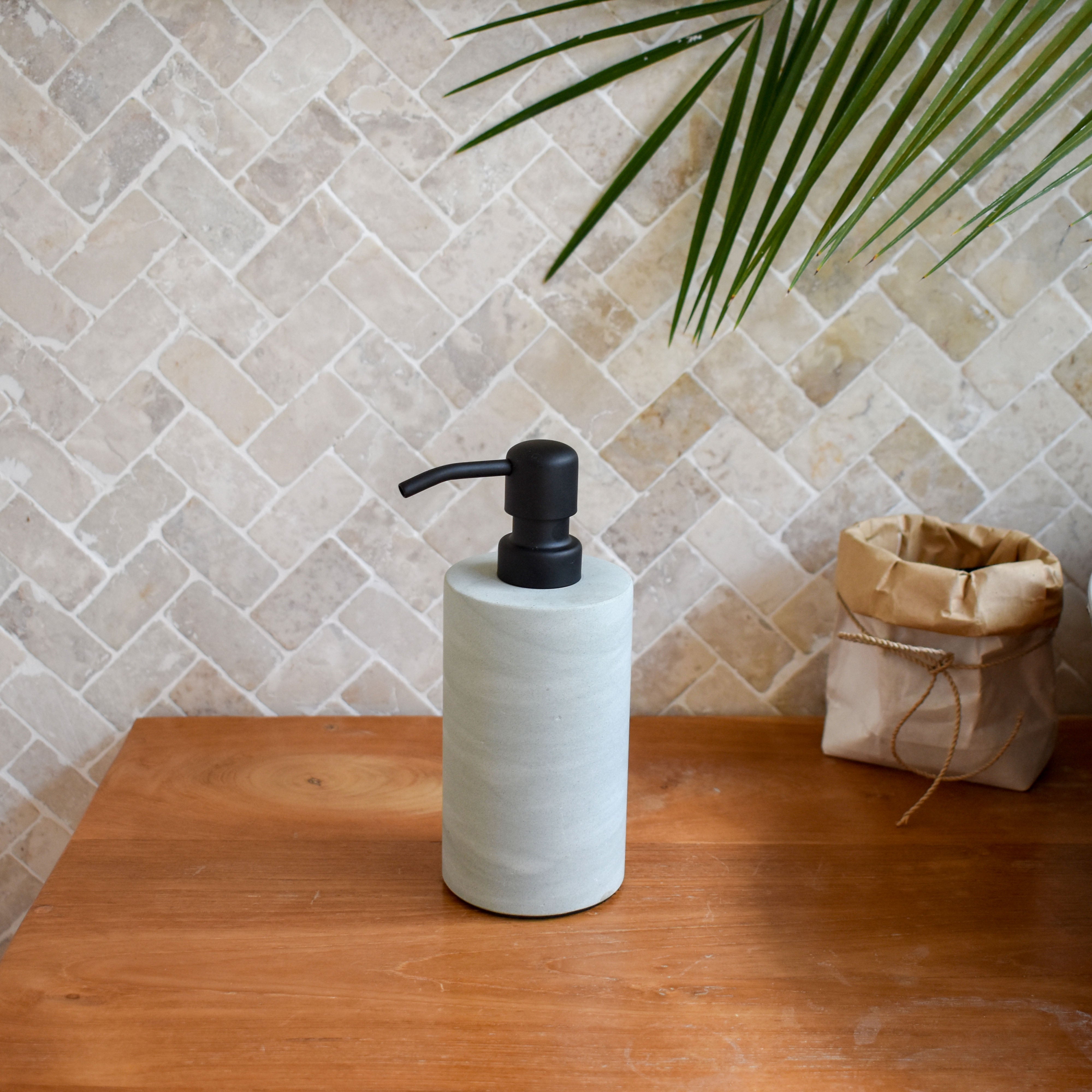 Zeolite stone cylinder soap dispenser