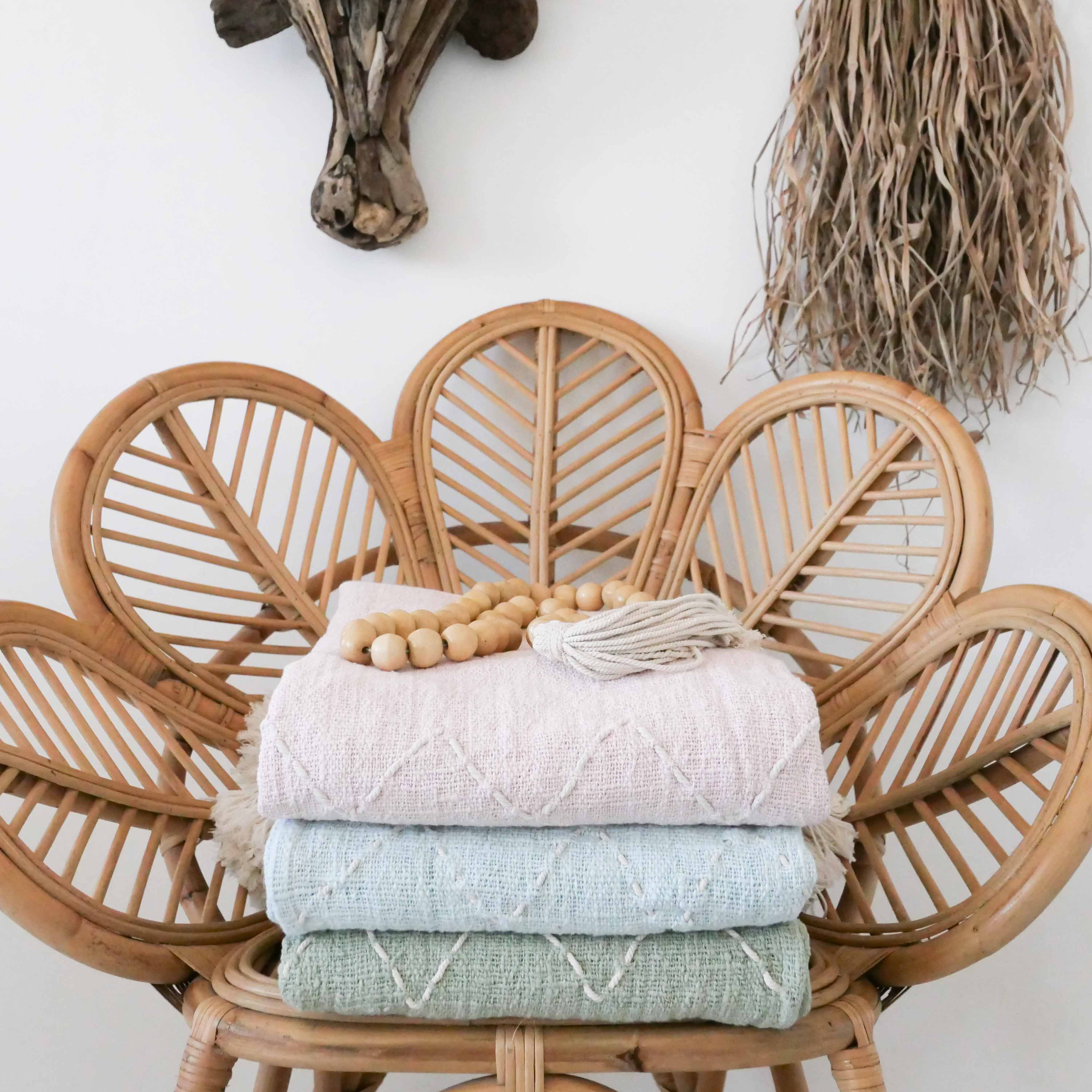 KALIA - Cyan Boho Throw Blanket | Joglo Living