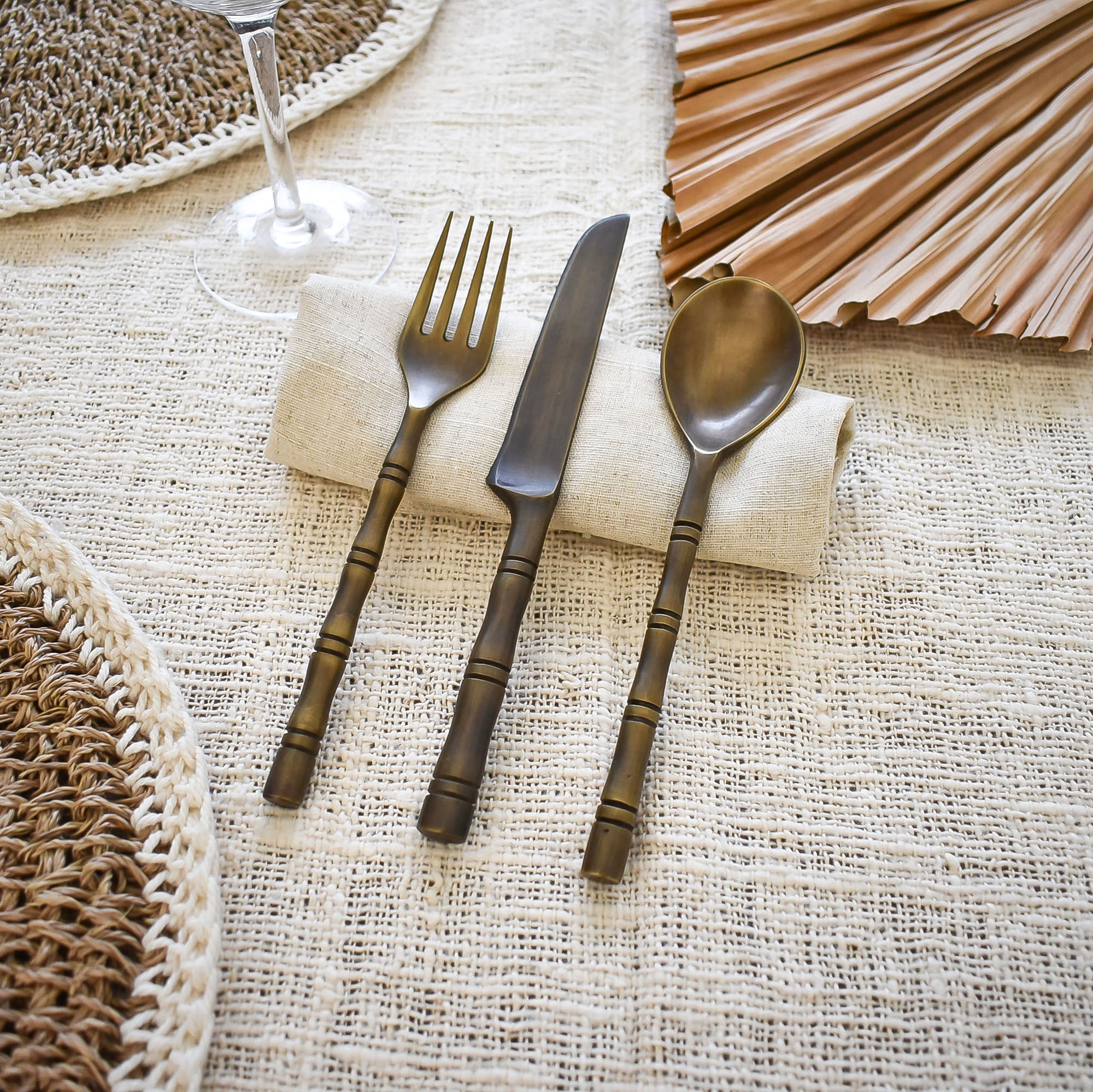 Brass cutlery set 001 - matte vintage