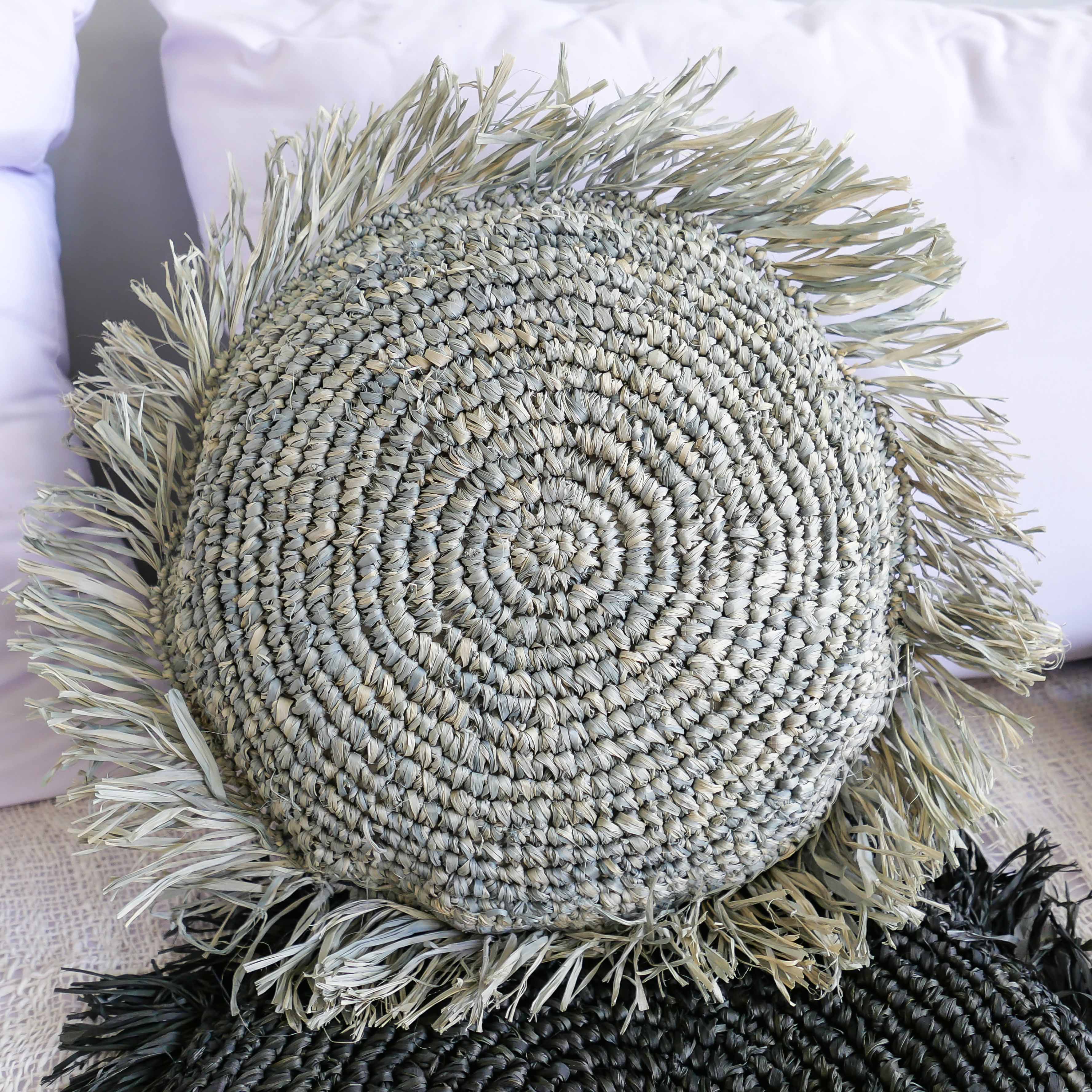 Sunda turquoise raffia pillow case - Joglo Living