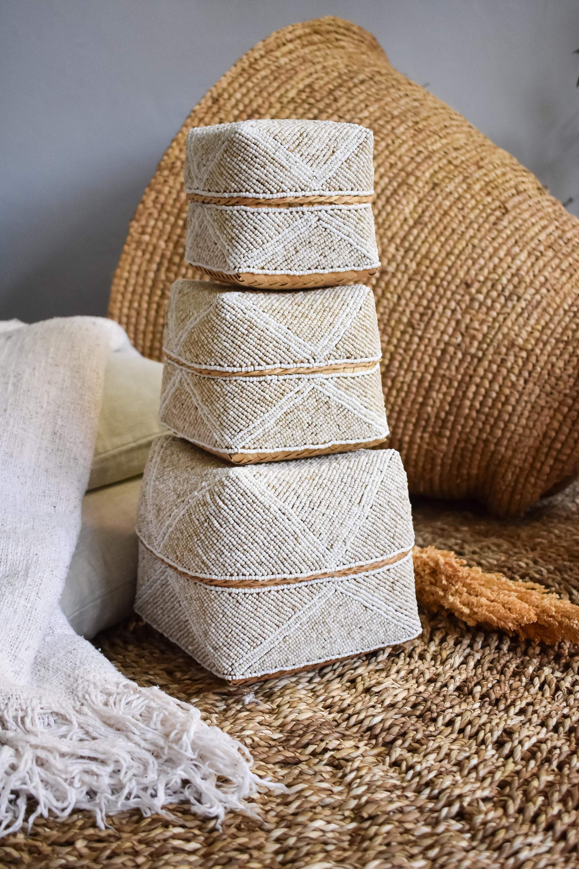 Decorative Woven Bamboo Box Set - Woven Box Set | Joglo Living