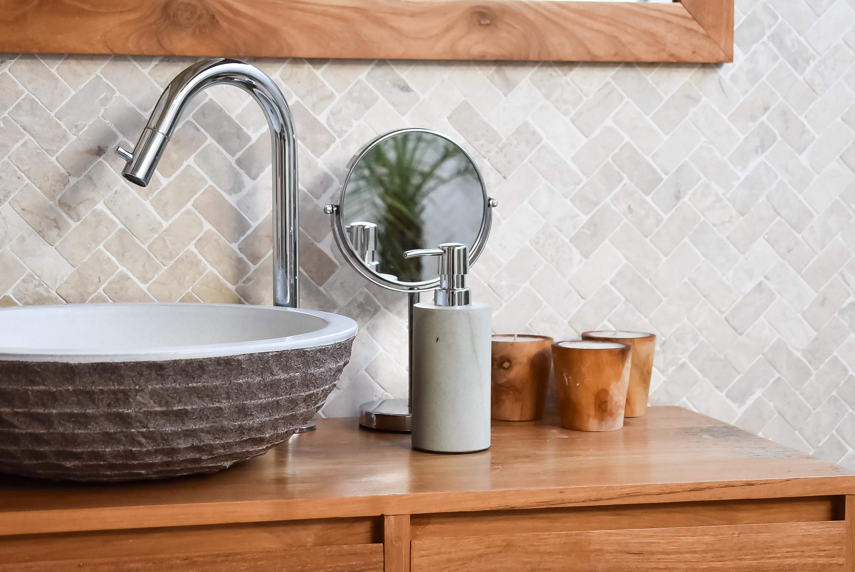 Zeolite stone cylinder soap dispenser - Joglo Living