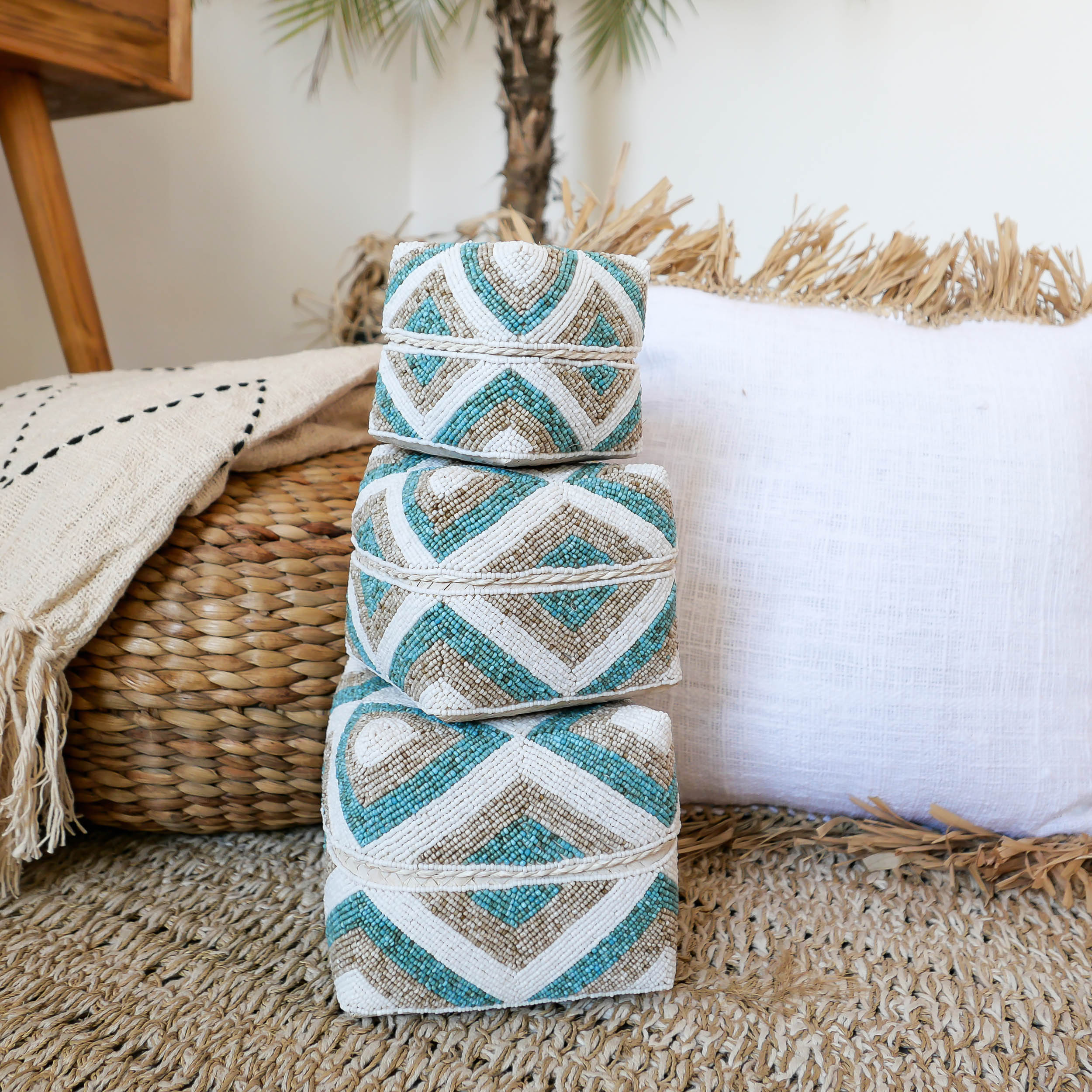 Decorative Beaded Box Set - Beaded Box Set | Joglo Livingg