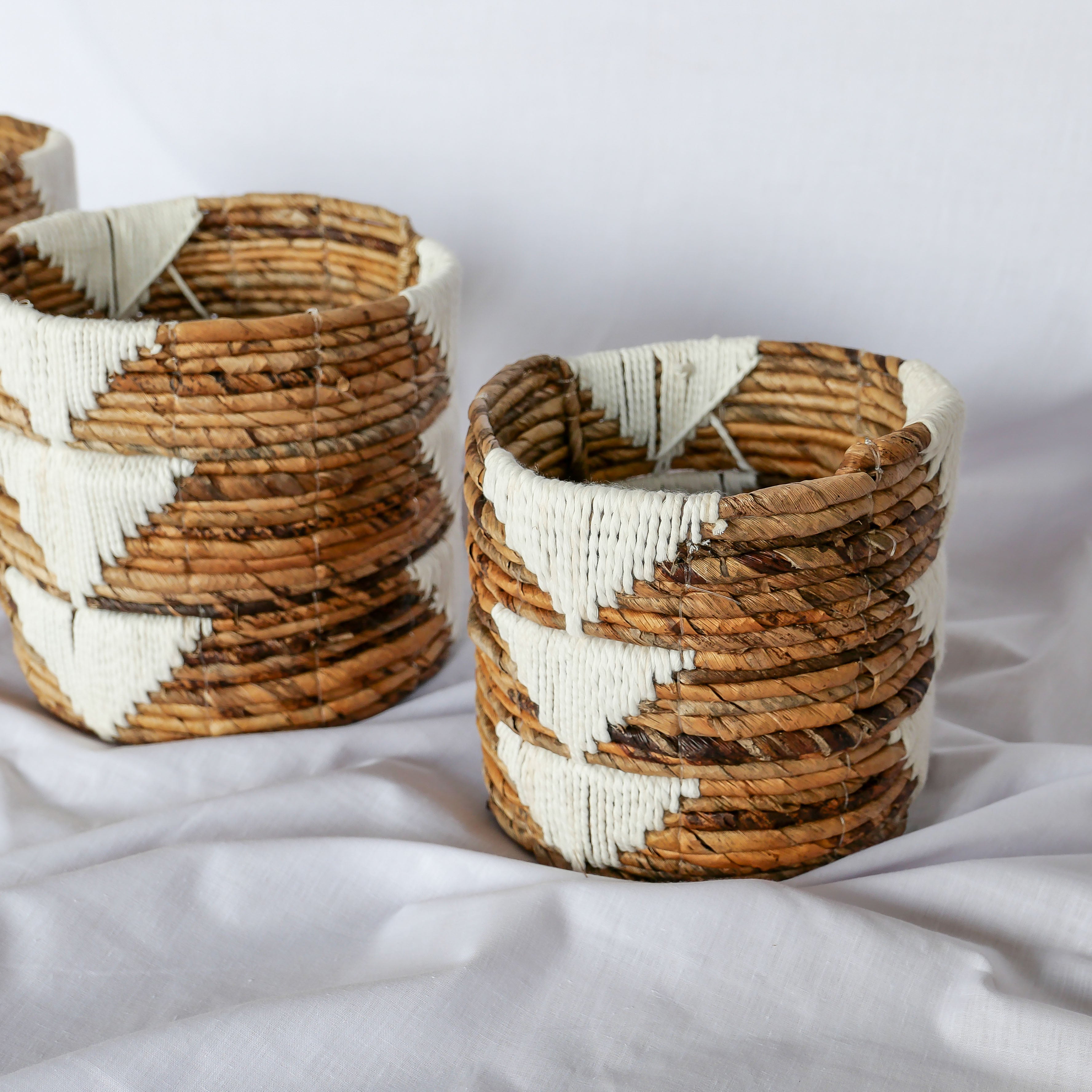Banana Bark And White Macrame Basket Set -  Macrame Basket Set | Joglo Living