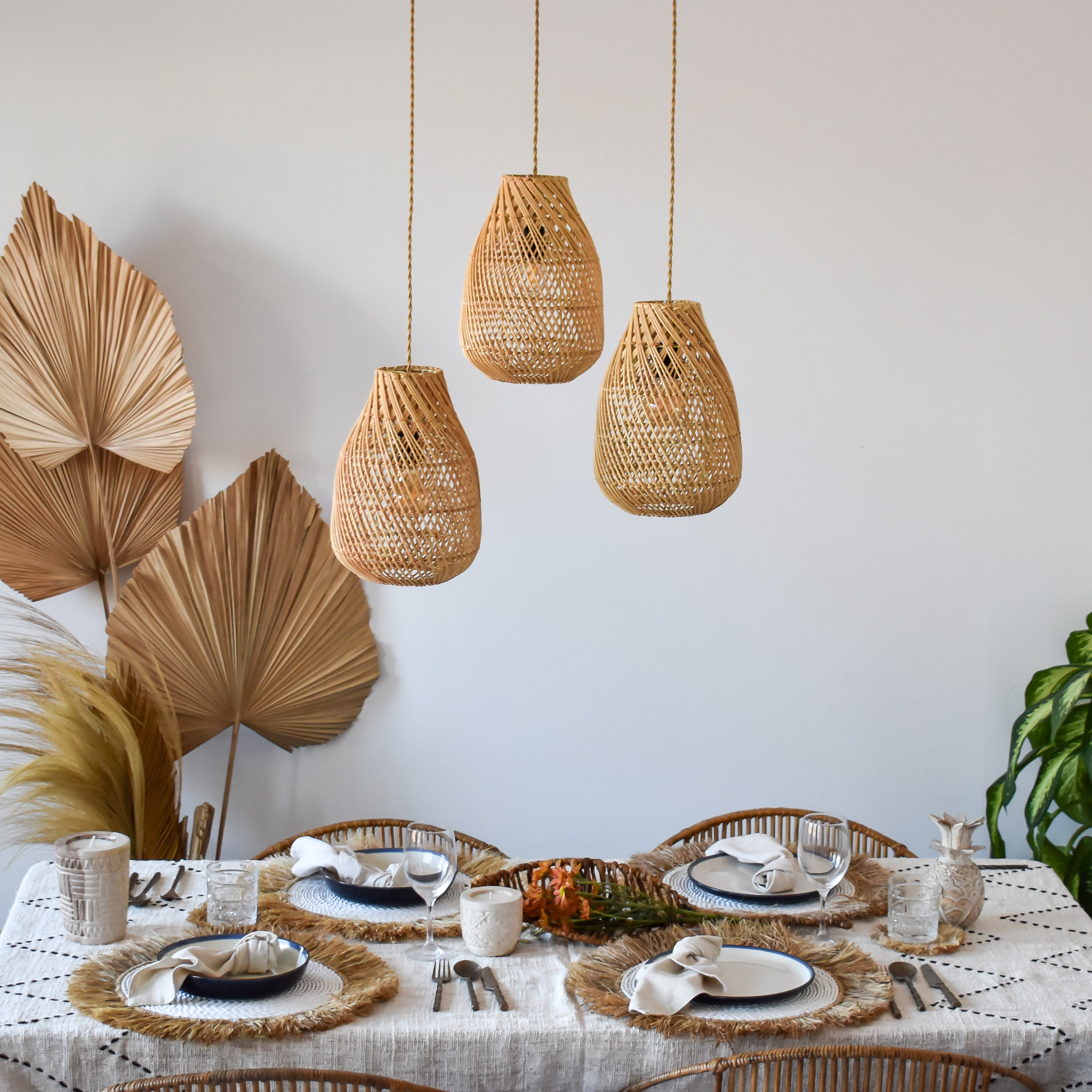 Raffia fringed placemat 001 - natural