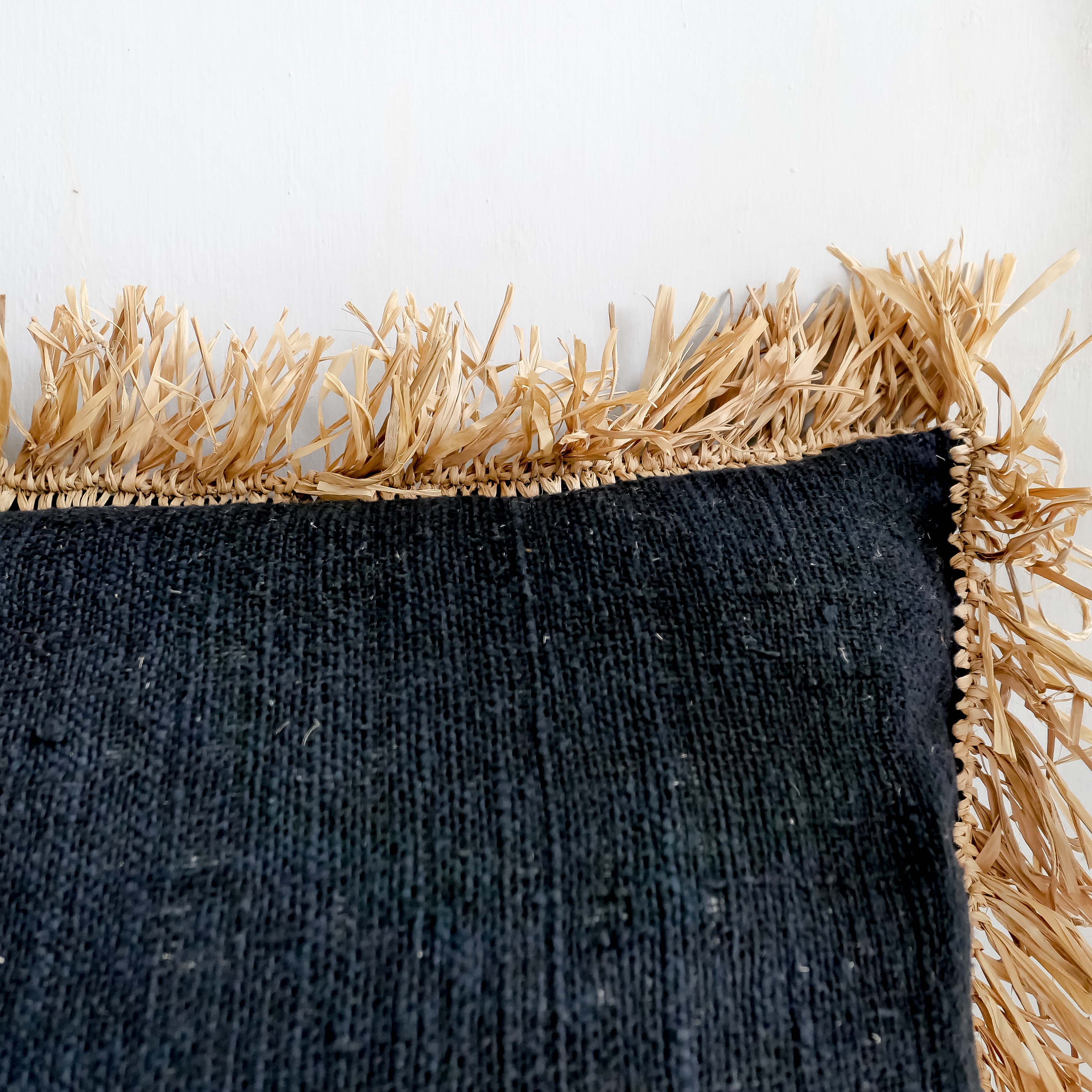 Konde black - organic cotton and raffia pillow cover - Joglo Living