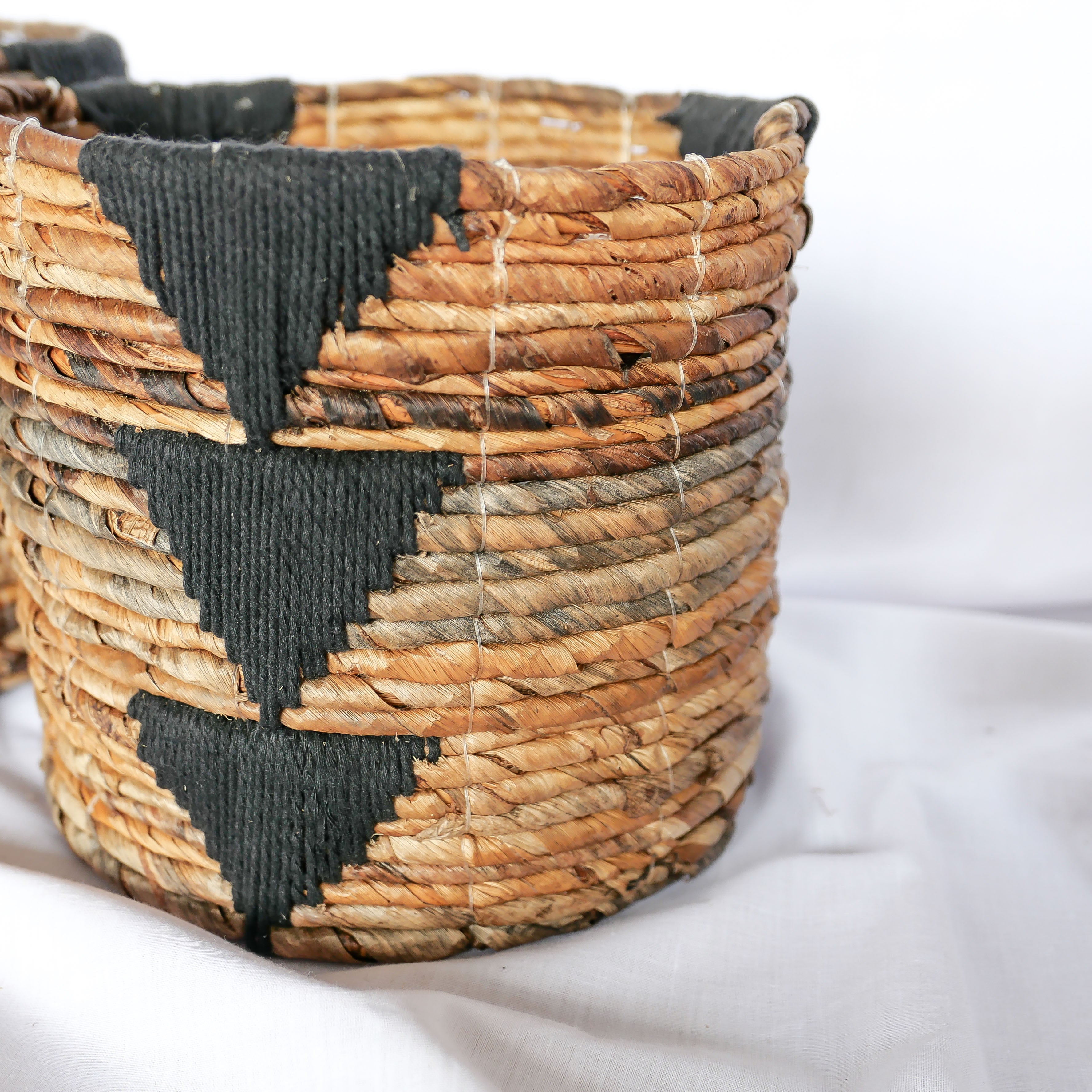 Banana Bark And Black Macrame Basket Set - Basket Set | Joglo Living