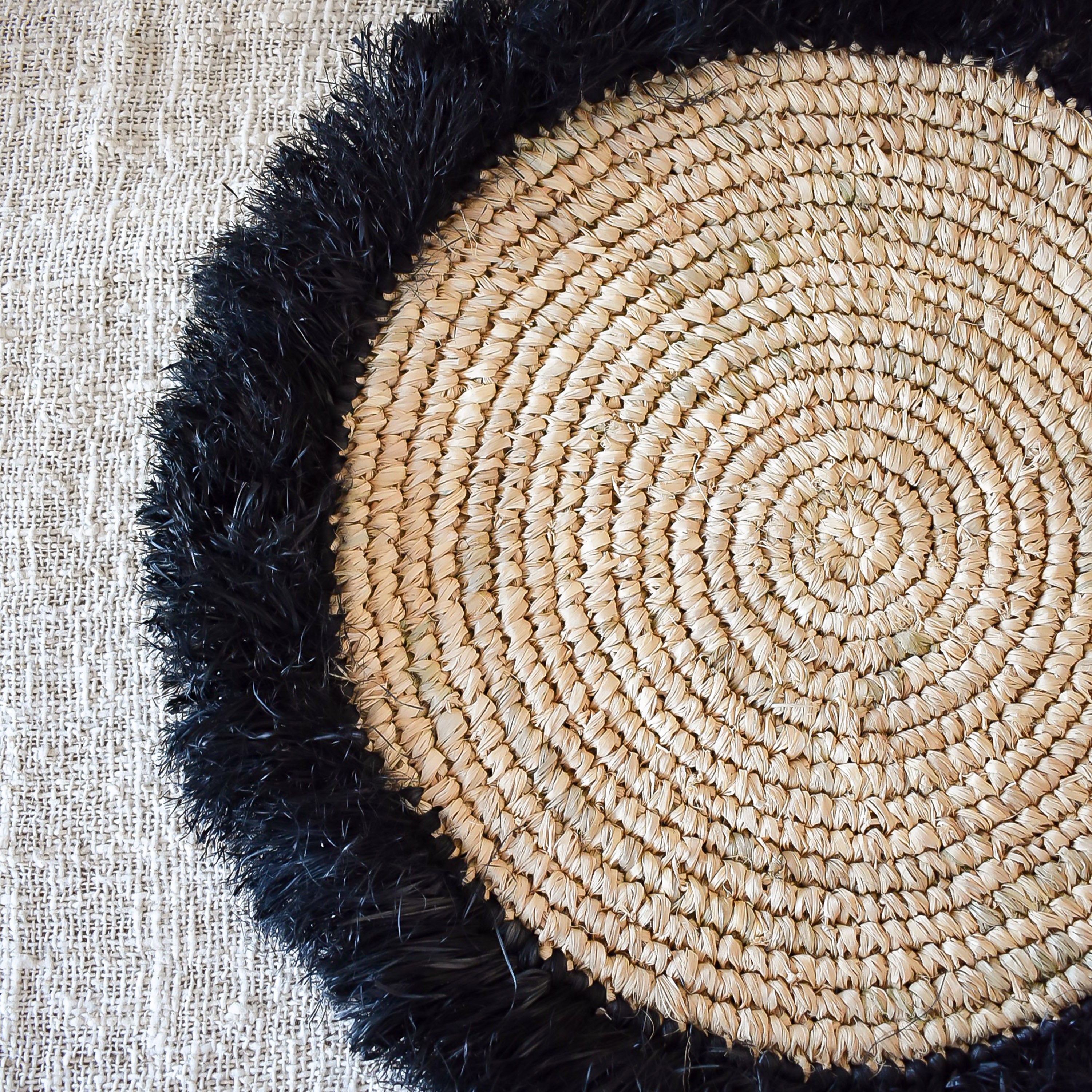 Black Raffia fringed placemat