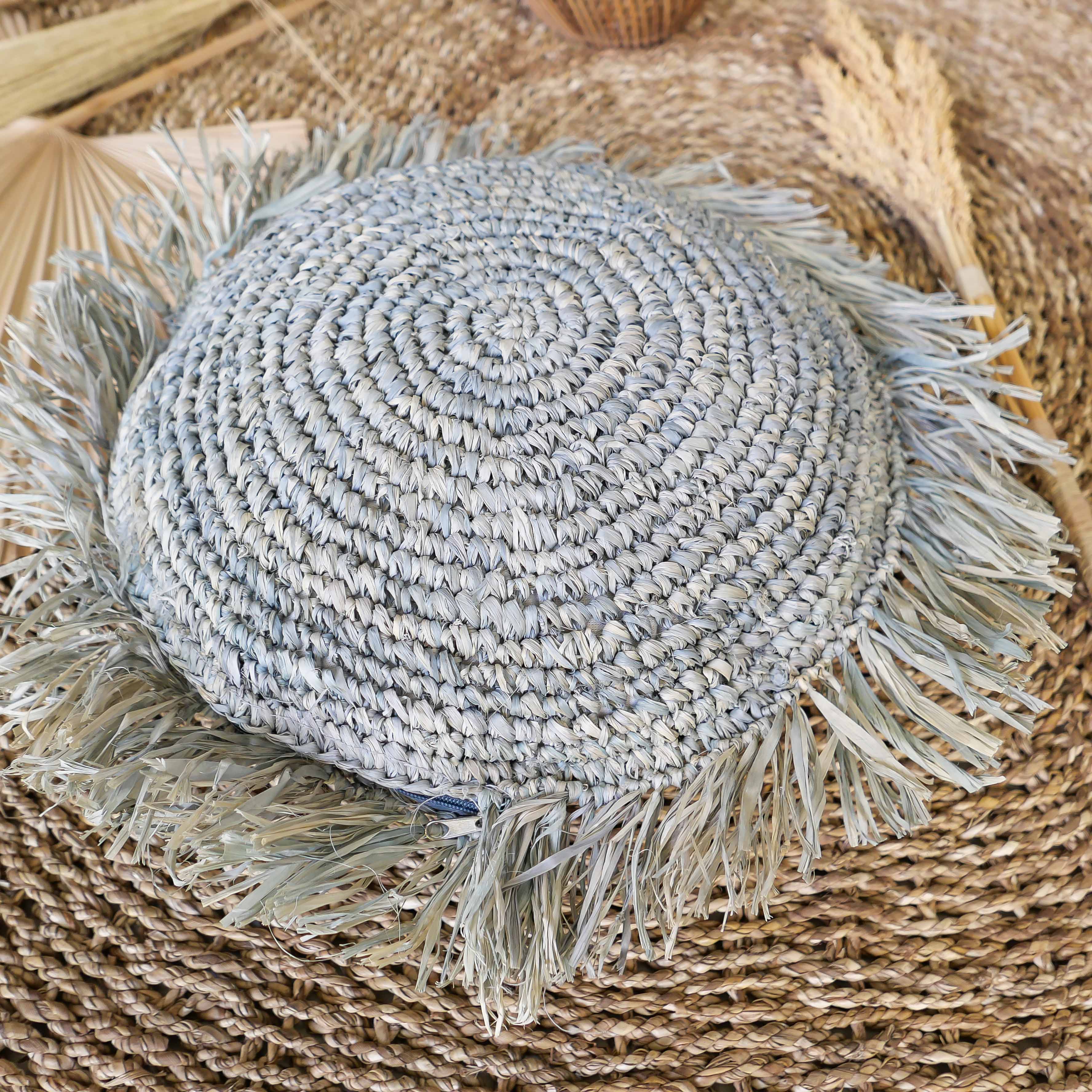 Sunda turquoise raffia pillow case - Joglo Living