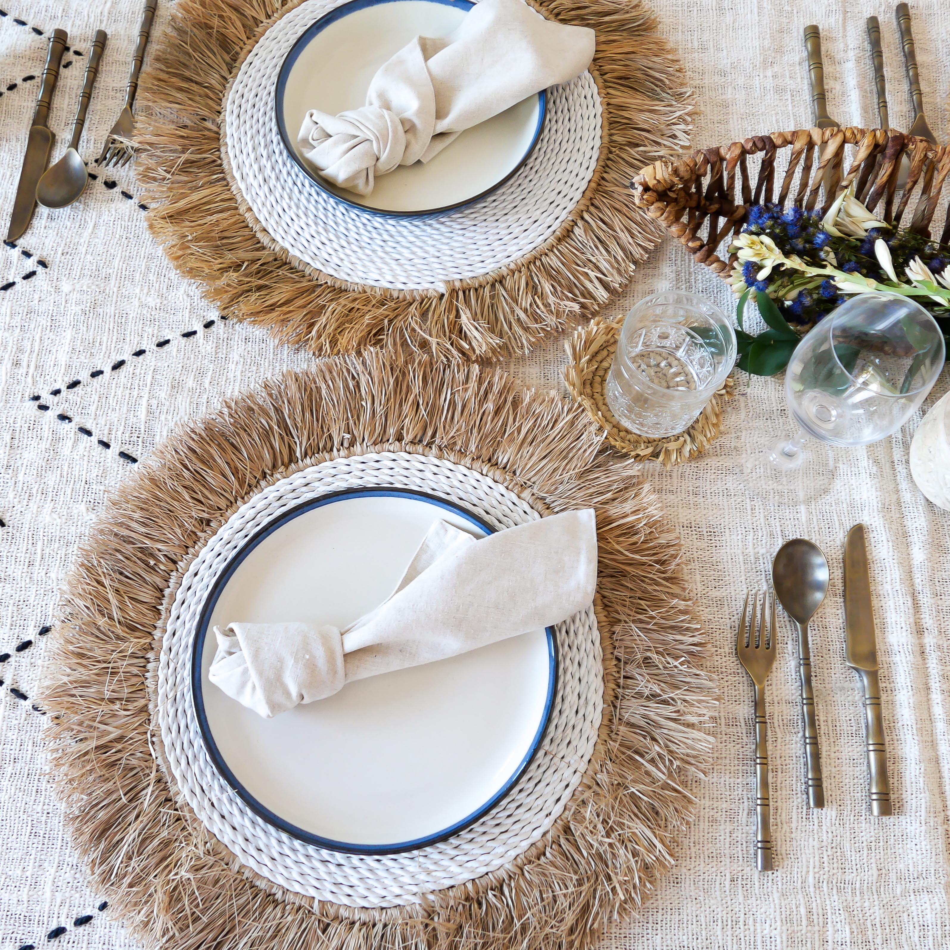 Raffia fringed placemat 002 - white
