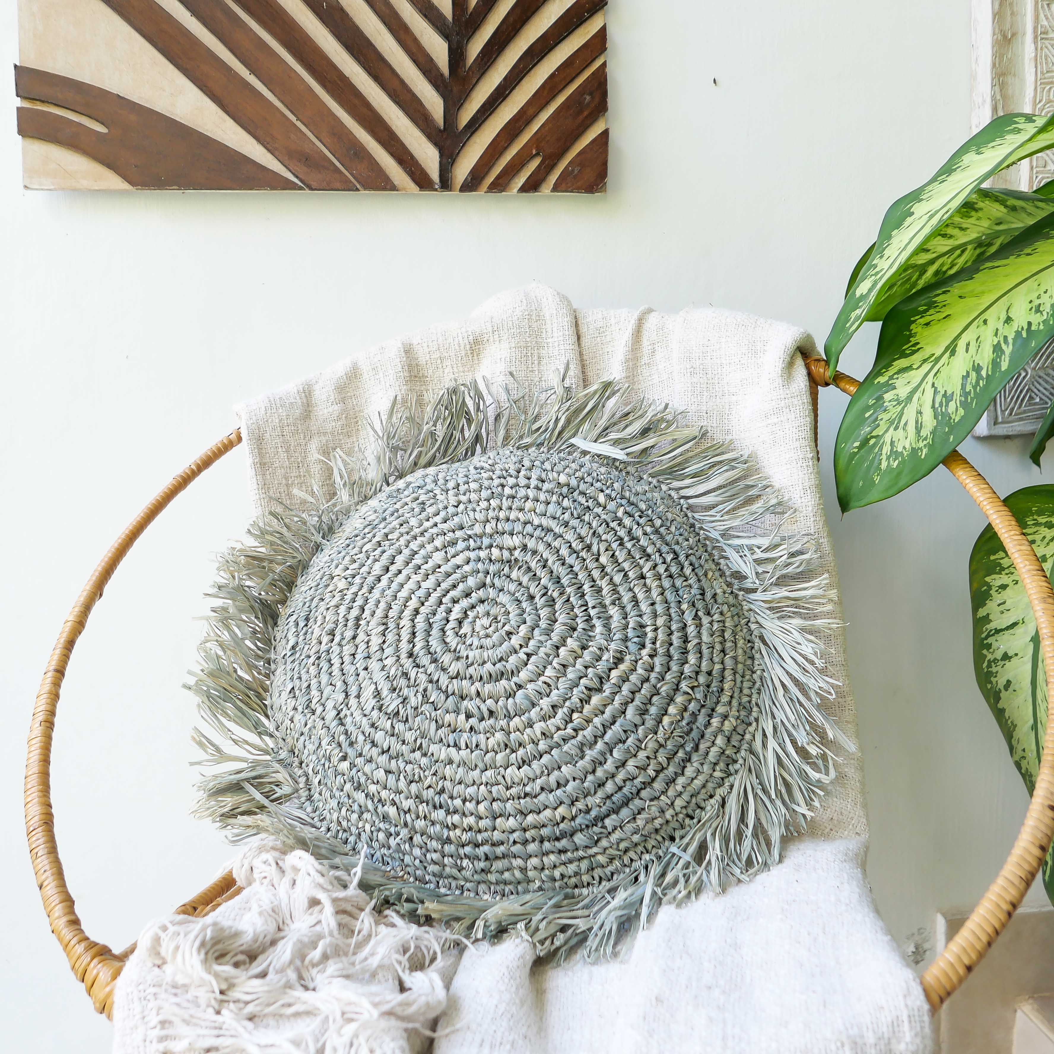 Sunda turquoise raffia pillow case - Joglo Living