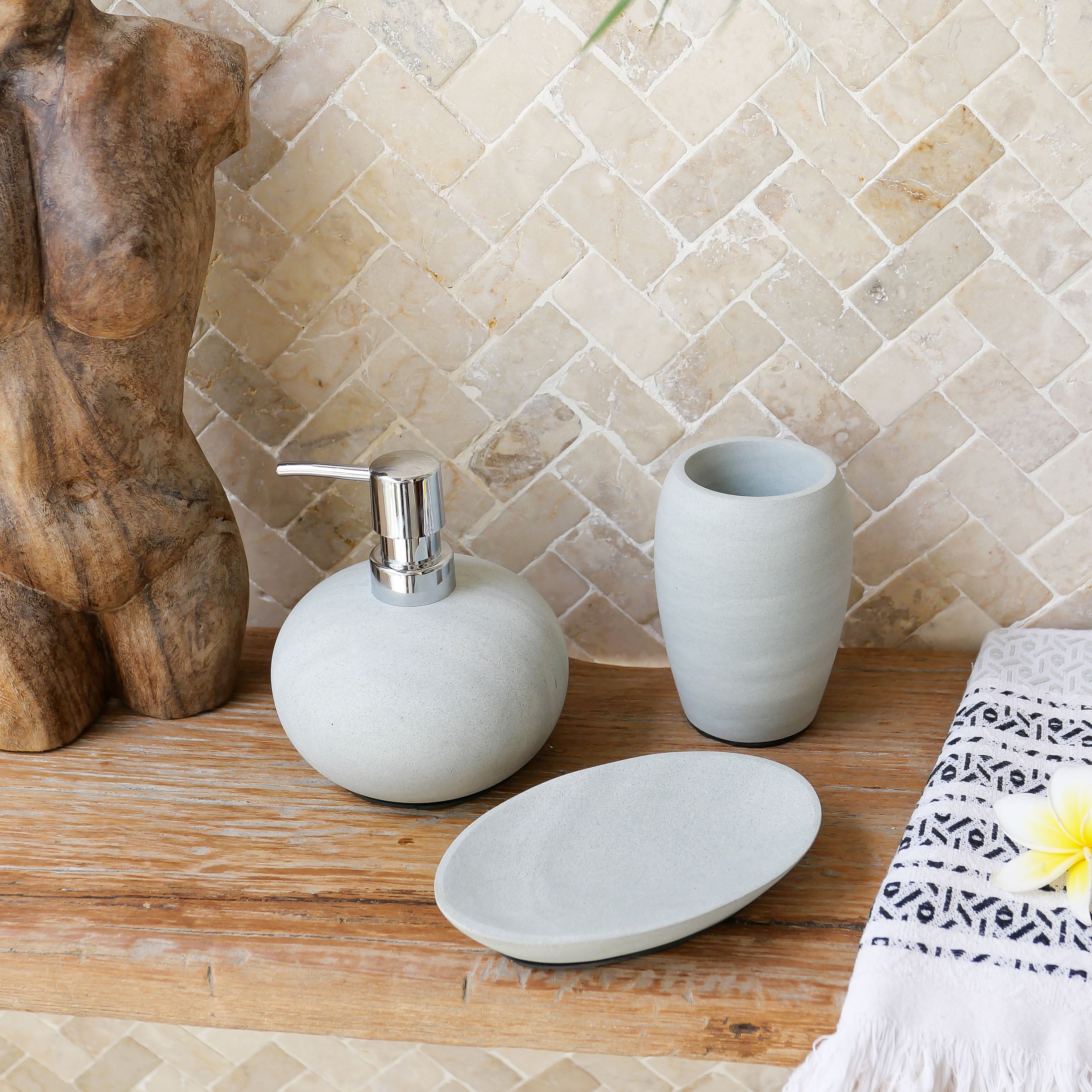 Zeolite stone bathroom accessories set - Joglo Living