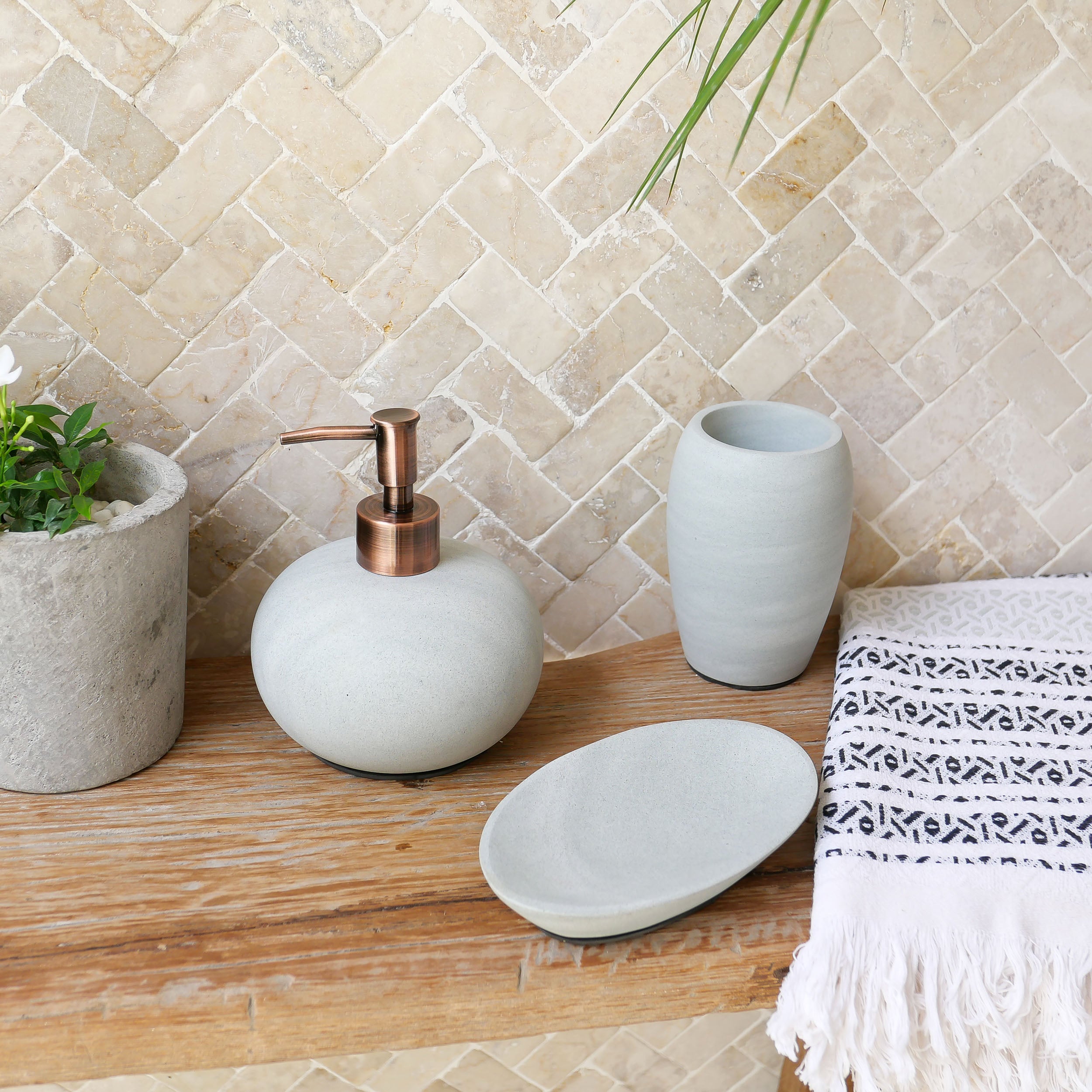 Zeolite stone bathroom accessories set - Joglo Living