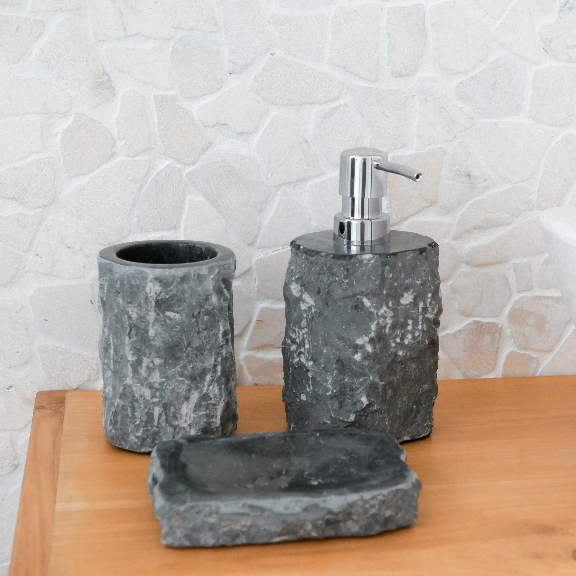 Black marble bathroom accessories set