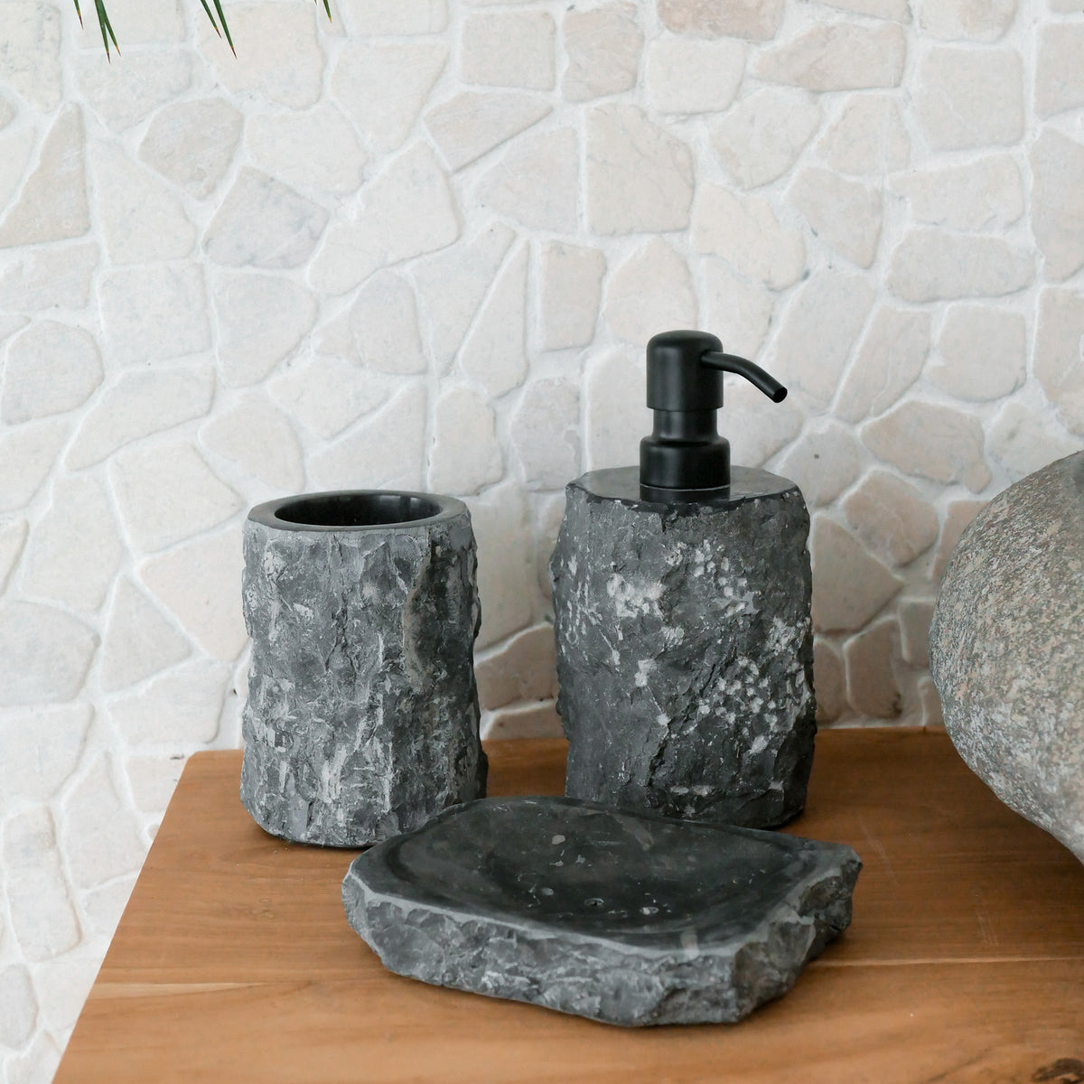 Black charcoal marble bathroom accessories set | Joglo Living