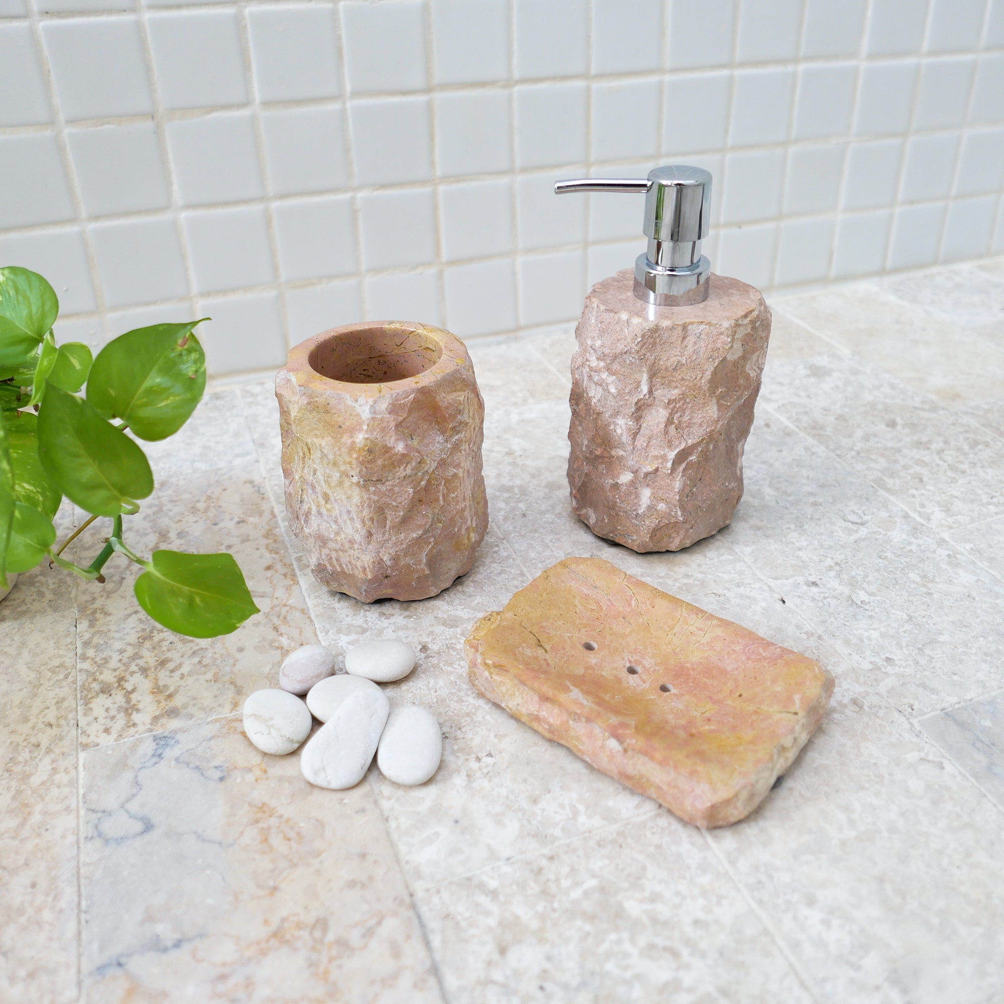 Marble bathroom accessories set pink rustic