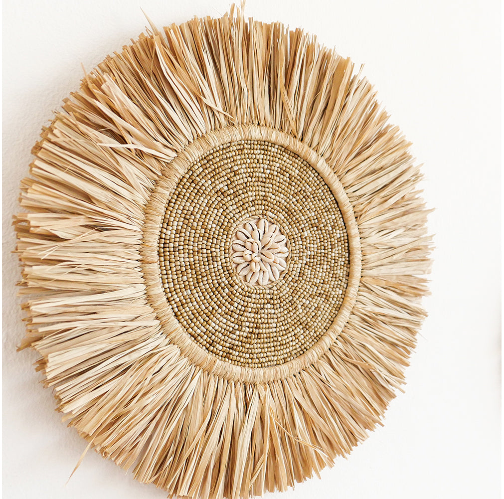 Water hyacynth and cowrie shell wall decor set of 3