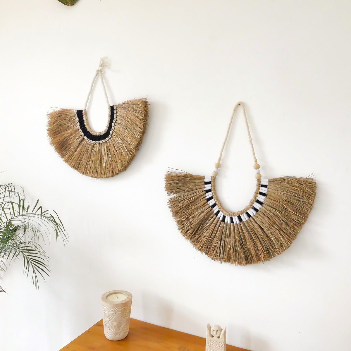Raffia wall decor with cowrie shells | Joglo Living