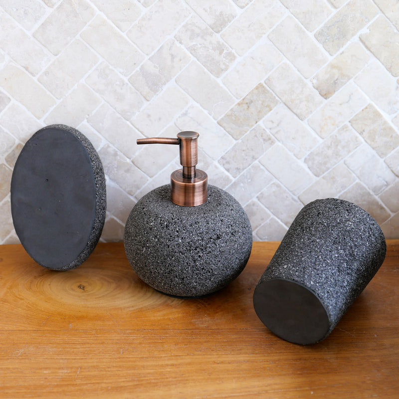 Lava stone bathroom accessories set - Joglo Living
