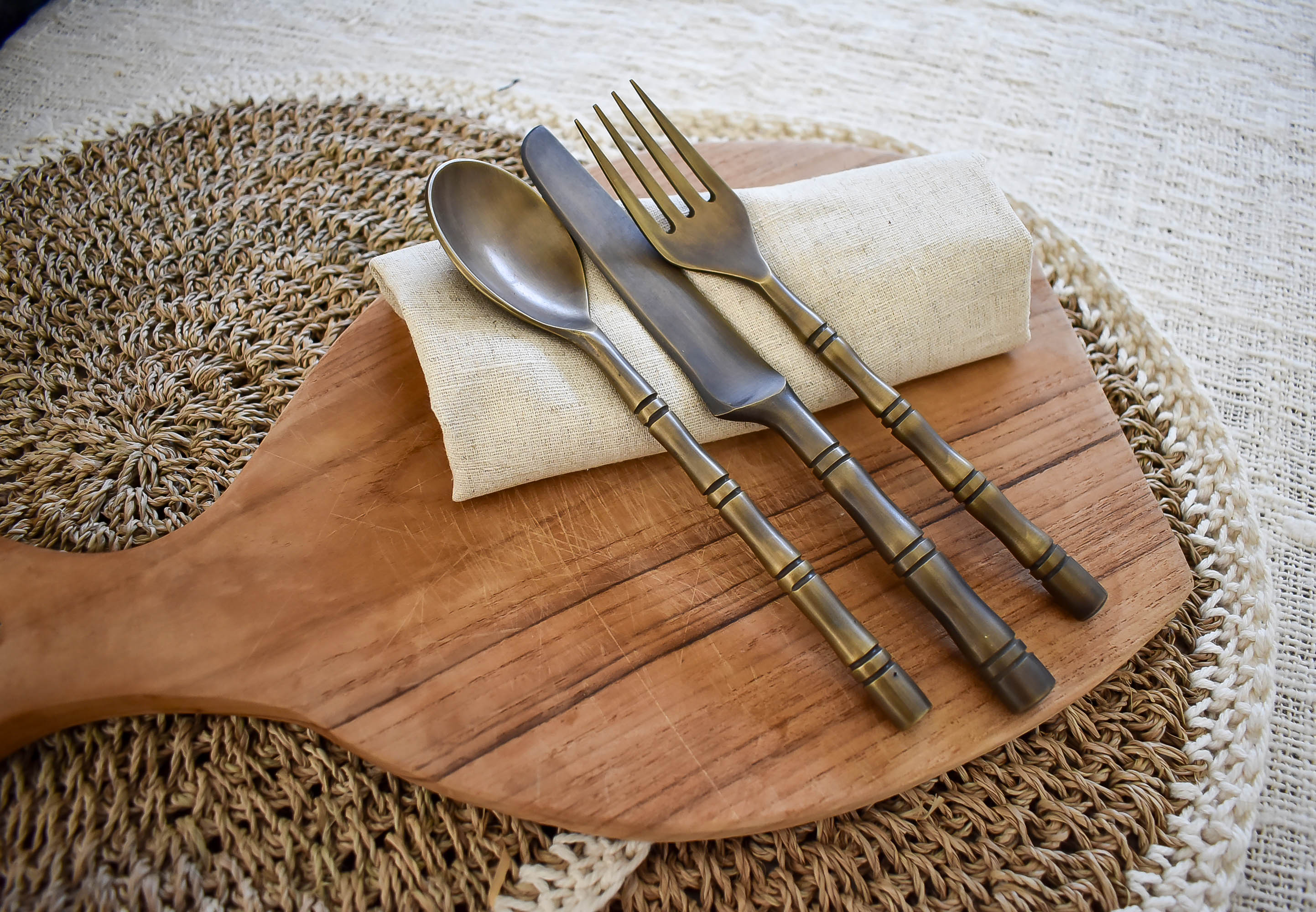 Brass cutlery set 001 - matte vintage