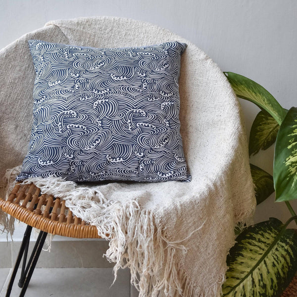 Linen pillow cover set, Japanse waves printed pattern - Joglo Living