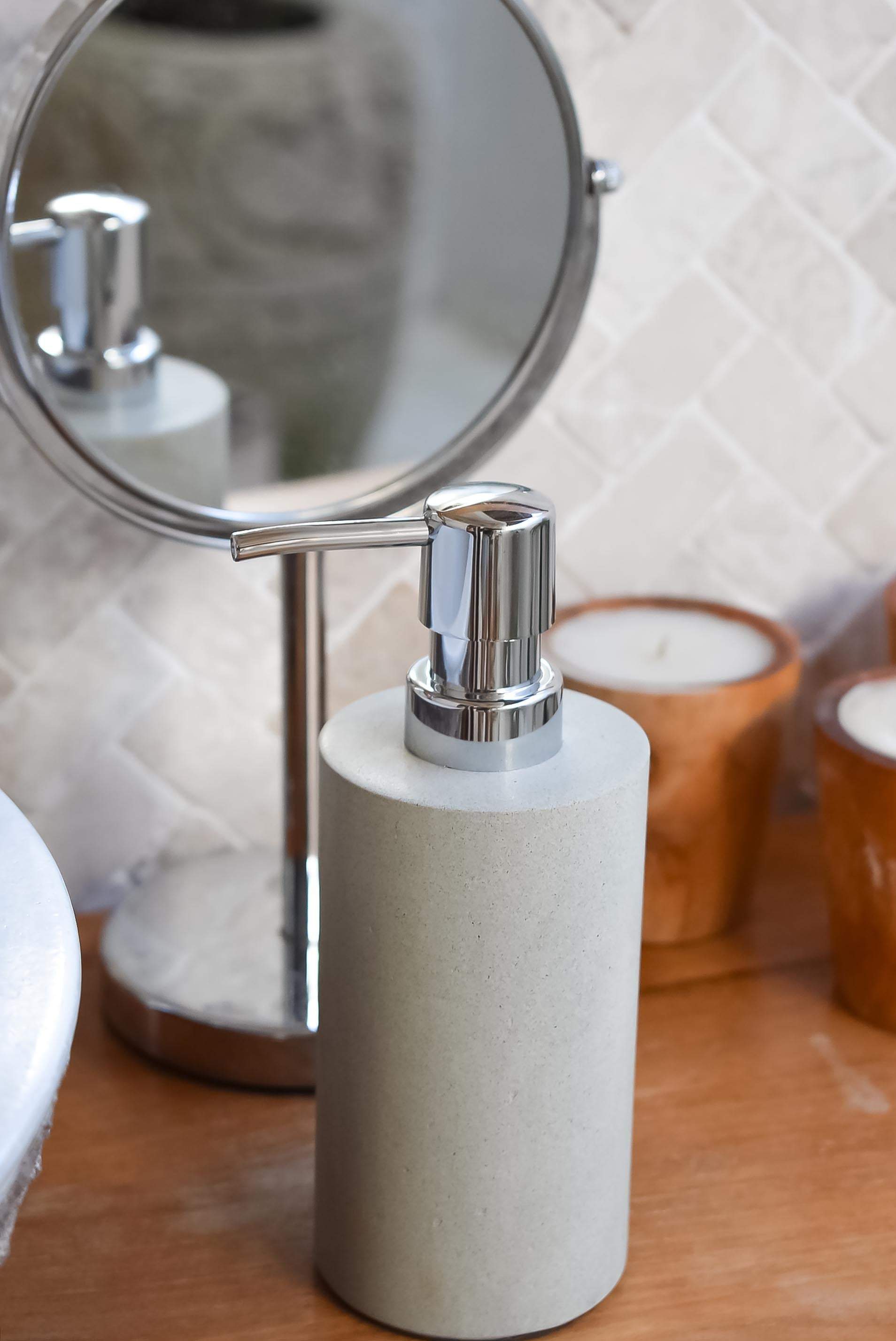 Zeolite stone cylinder soap dispenser - Joglo Living