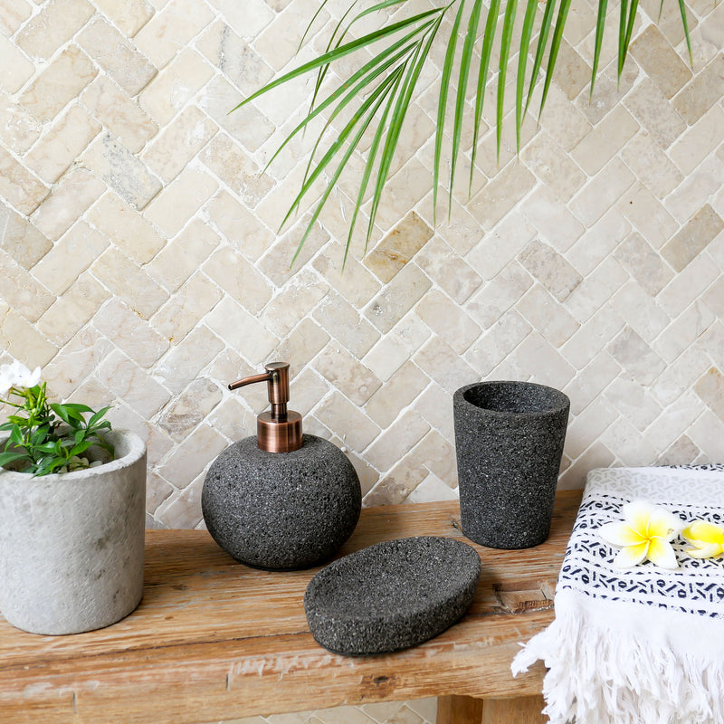 Lava stone bathroom accessories set - Joglo Living